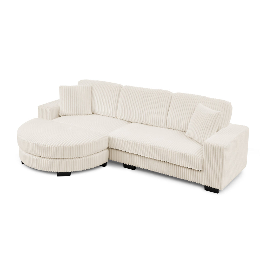 Corduroy Tufted Upholstered Sleeper Sectional Sofa, L-Shaped Modular Convertible Sofa ,The arc-shaped footstool can be placed freely on the left and right-Beige