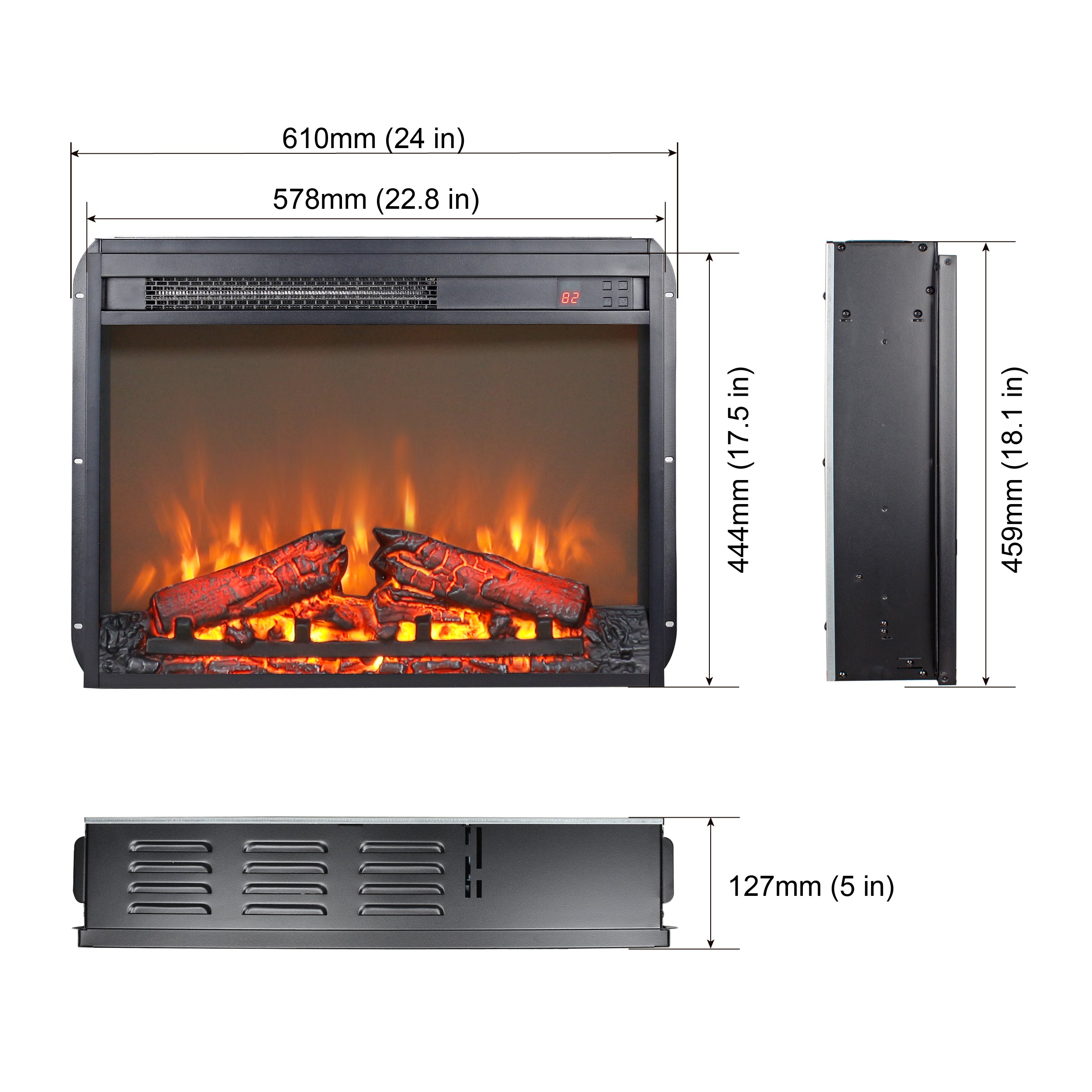 58' Fireplace TV Stand, Entertainment Center with 23' Electric Fireplace, TV Table for TVs up to 70 Inch, Media Console Cabinet with Storage and Glass Doors for Living Room
