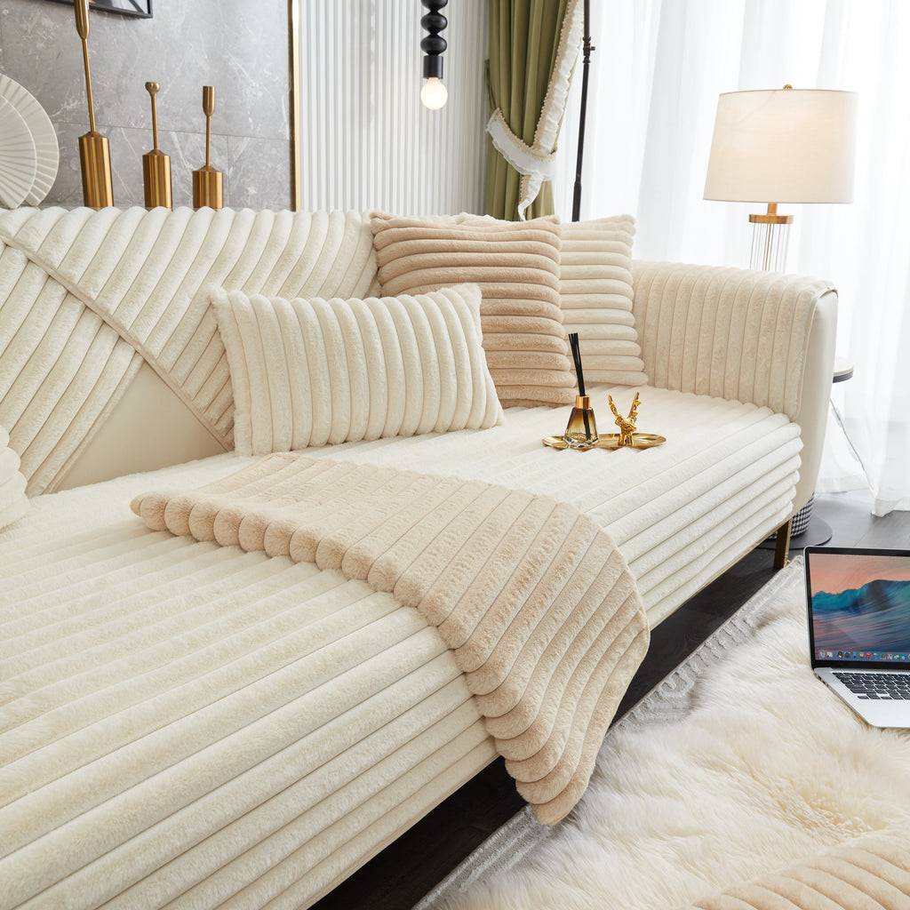 Winter Thickened Rabbit Plush Non-slip Sofa Cushion, Faux Fur Fluffy Furniture Protector
