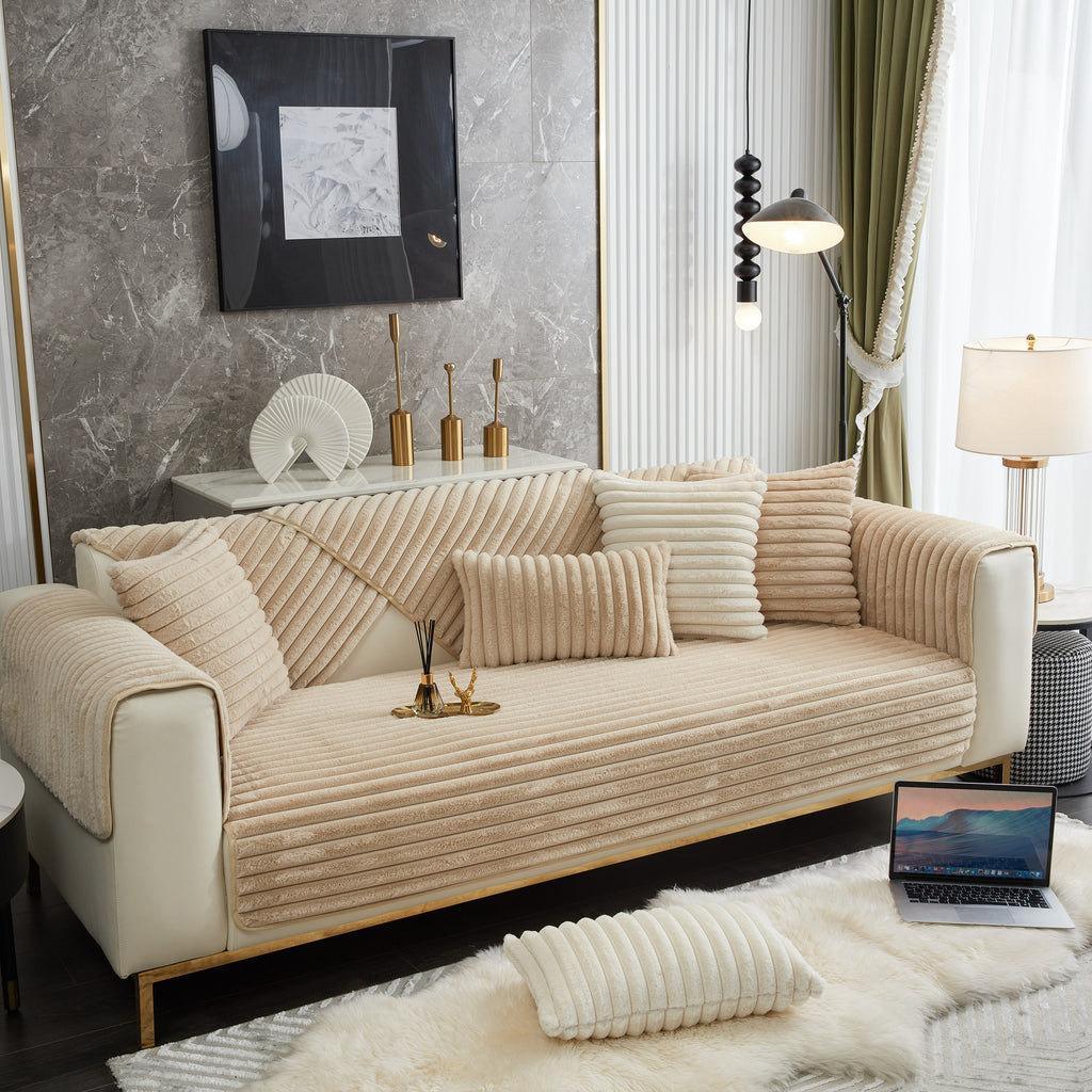 Winter Thickened Rabbit Plush Non-slip Sofa Cushion, Faux Fur Fluffy Furniture Protector
