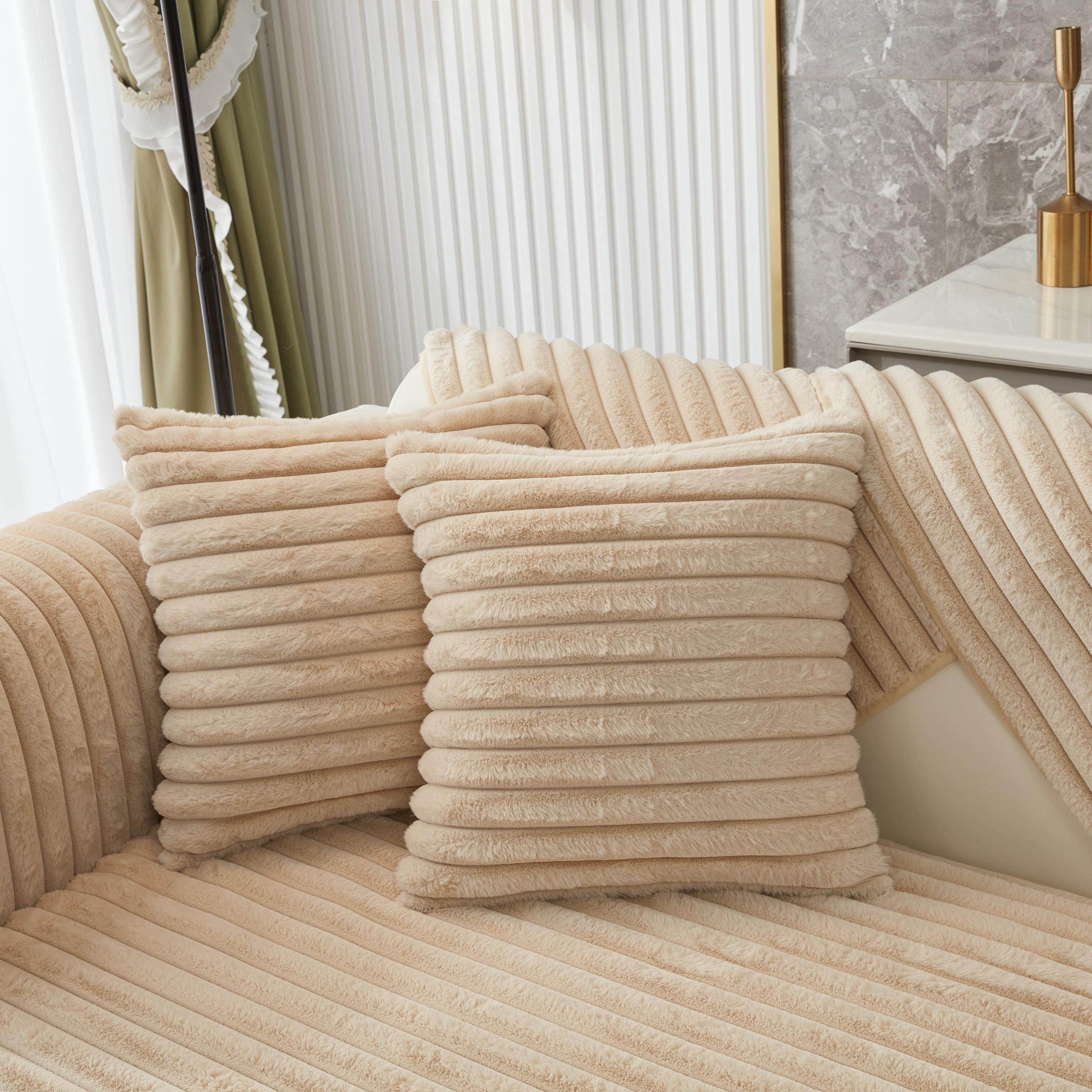 Winter Thickened Rabbit Plush Non-slip Sofa Cushion, Faux Fur Fluffy Furniture Protector