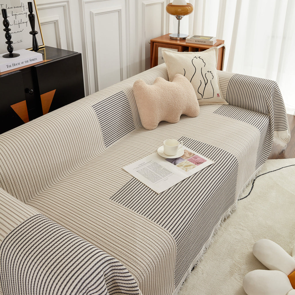 Cotton Jacquard Striped Sofa Cover Throw, Couch Covers for Dogs, Sectional Sofa Protector