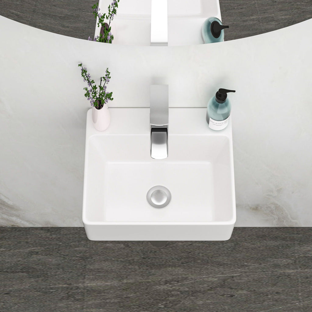 Ceramic Rectangle Wall Mount Bathroom Sink With Single Faucet Hole