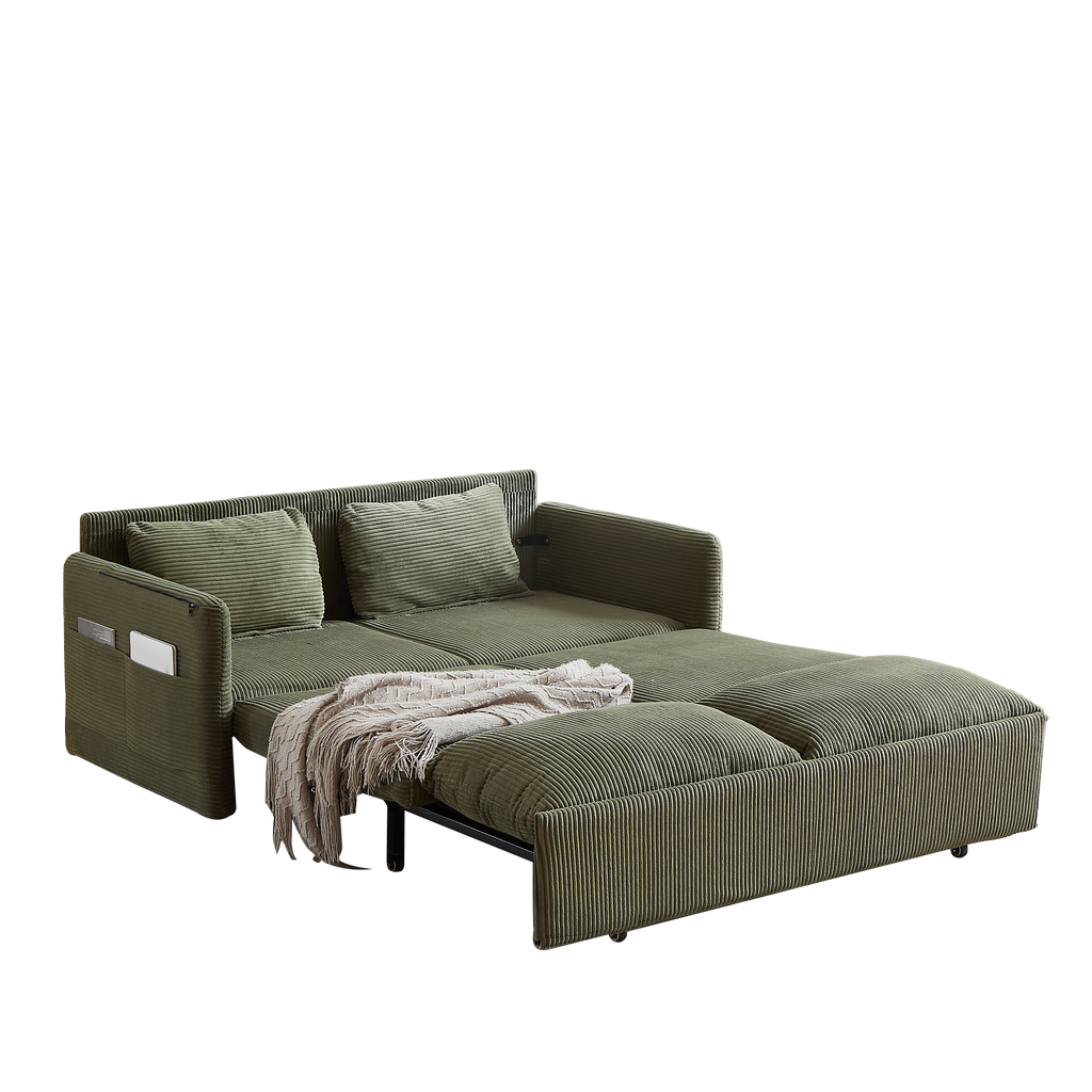 MH'' 64.5 Inch Sleeper Sofa Bed  3-in-1 Adjustable Sleeper with Pullout Bed   2 Pillows and Side Pockets  Soft Corduroy Convertible Sleeper Sofa Bed for Living Room Bedroom Apartment Office