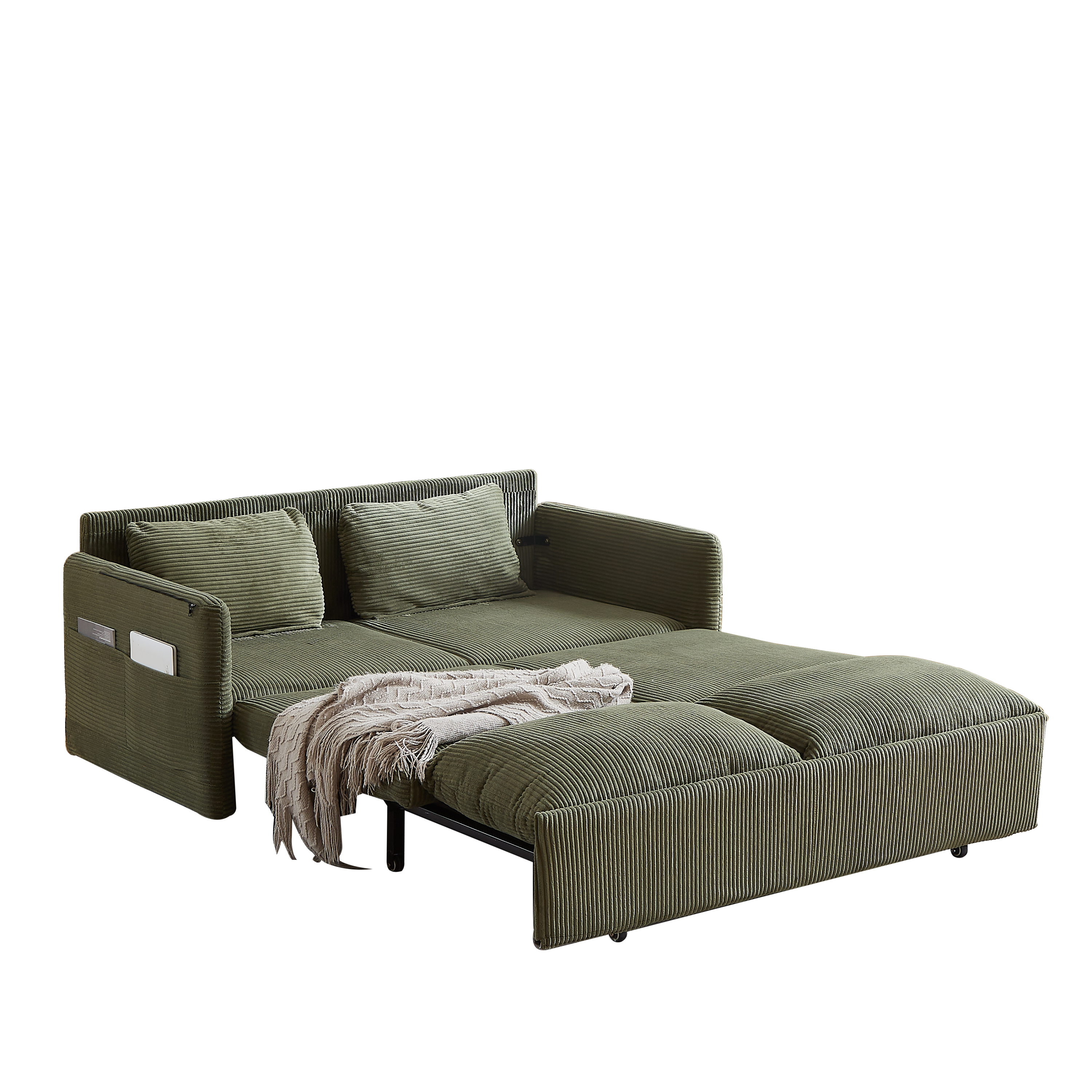 MH'' 64.5 Inch Sleeper Sofa Bed  3-in-1 Adjustable Sleeper with Pullout Bed   2 Pillows and Side Pockets  Soft Corduroy Convertible Sleeper Sofa Bed for Living Room Bedroom Apartment Office