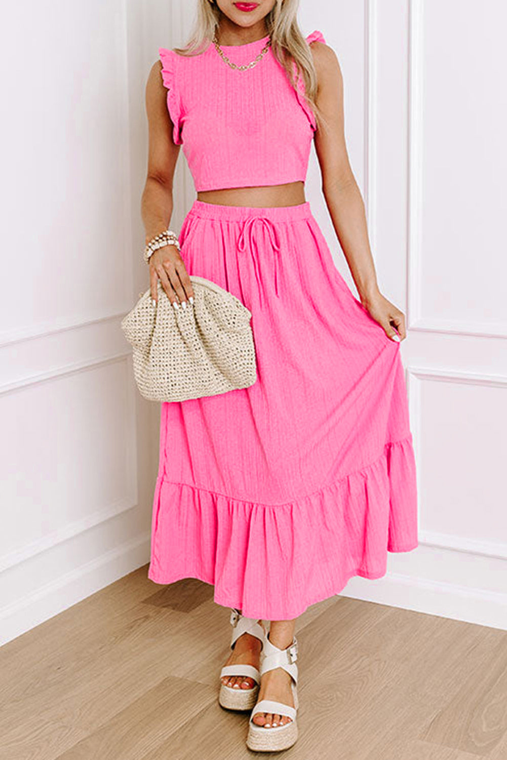 Bubblegum Beach Day Pink Skirt Set
