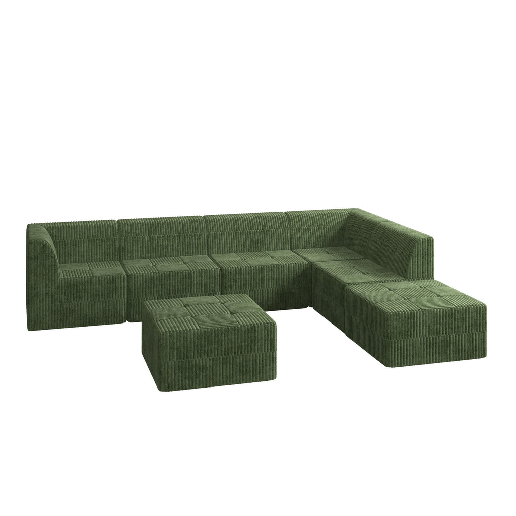 L shape Modular Sectional Sofa,DIY Compressed Sectional Sofa Modern Minimalist Style Corduroy Couch, Sleeper Sofa for Living Room, Bedroom, Comfy Compressed Sofa Couch Space-Efficient Design-GREEN