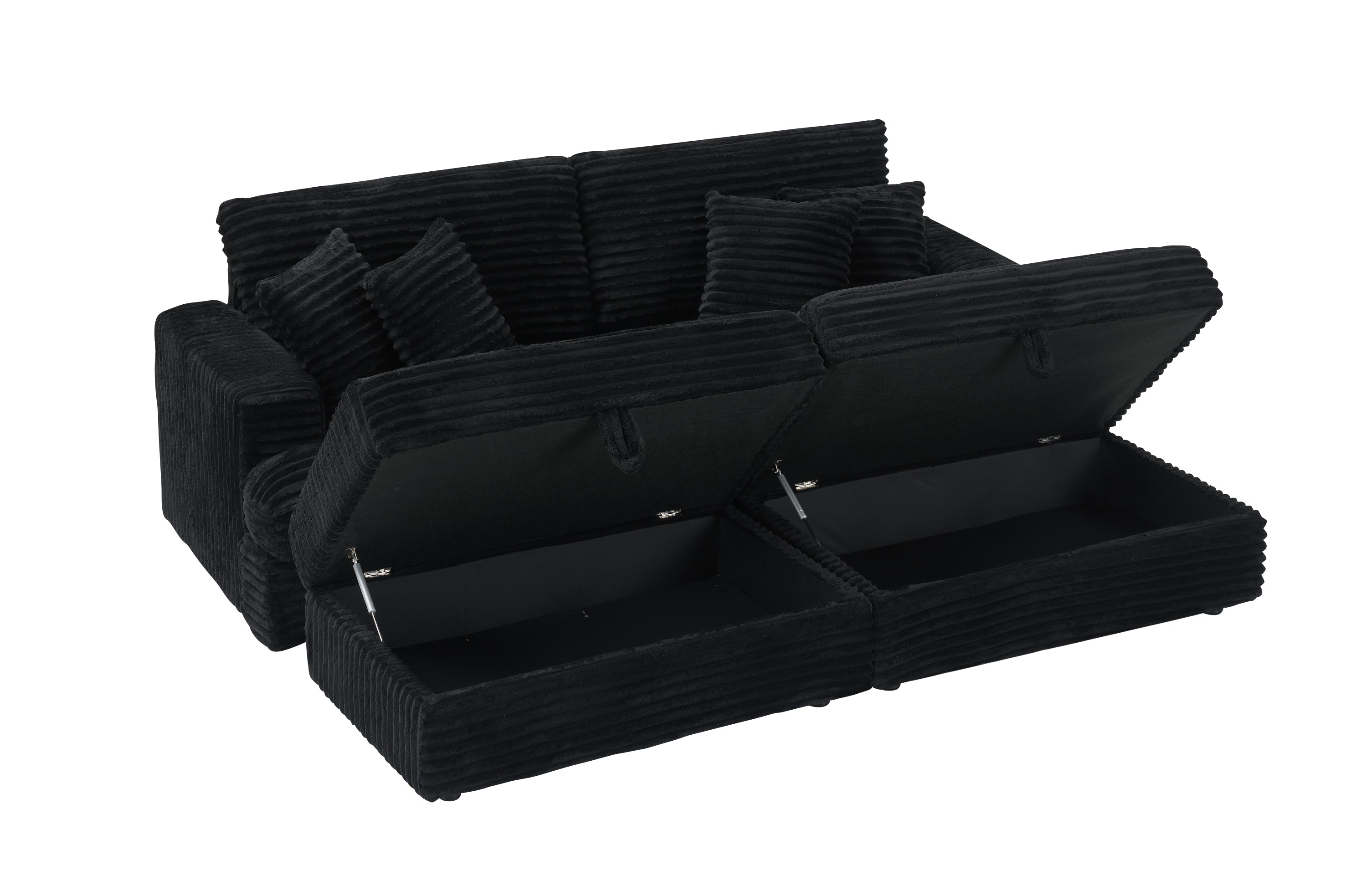 82 inches black corduroy sofa, two storage feet +4 throw pillows, create a living room, office fashion new darling!