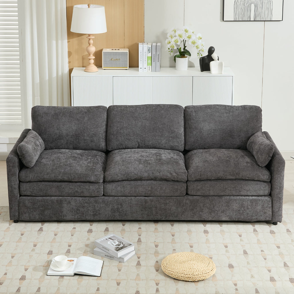 Cozy Upholstered Oversized 3-Seater Cloud Sofa with Double Cushion in Grey Chenille