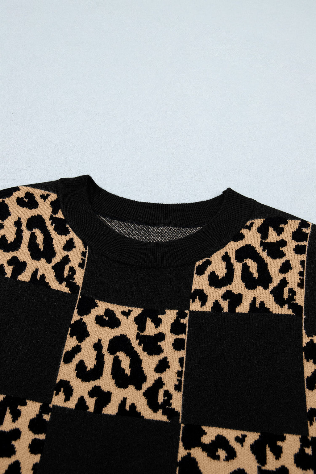 Leopard Checker Short Sleeve Knit Sweater