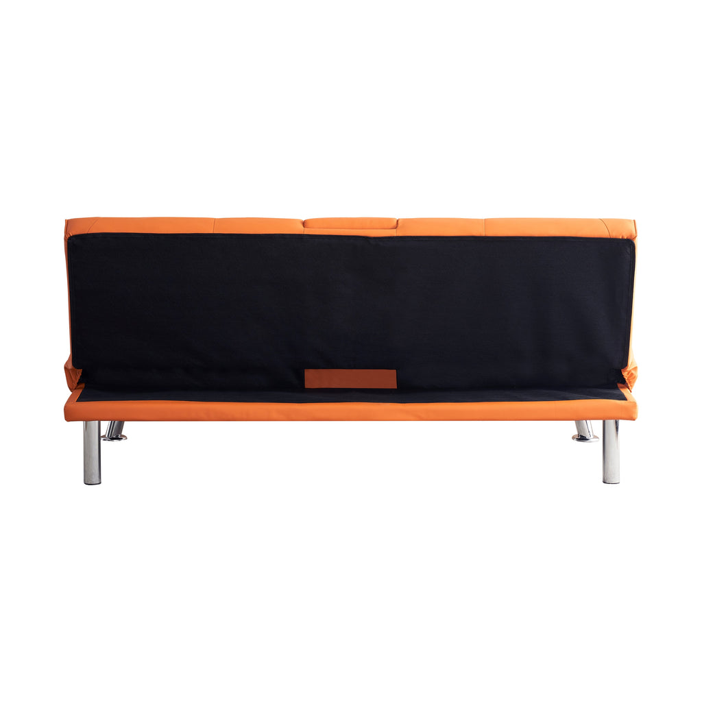 67' Orange Leather Office Sofa Bed, Double Fold, with Coffee Table, Multifunctional