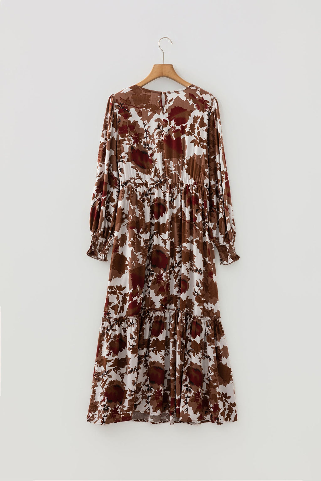 Floral Puff Sleeve Smocked Bodice Ruffle Long Dress