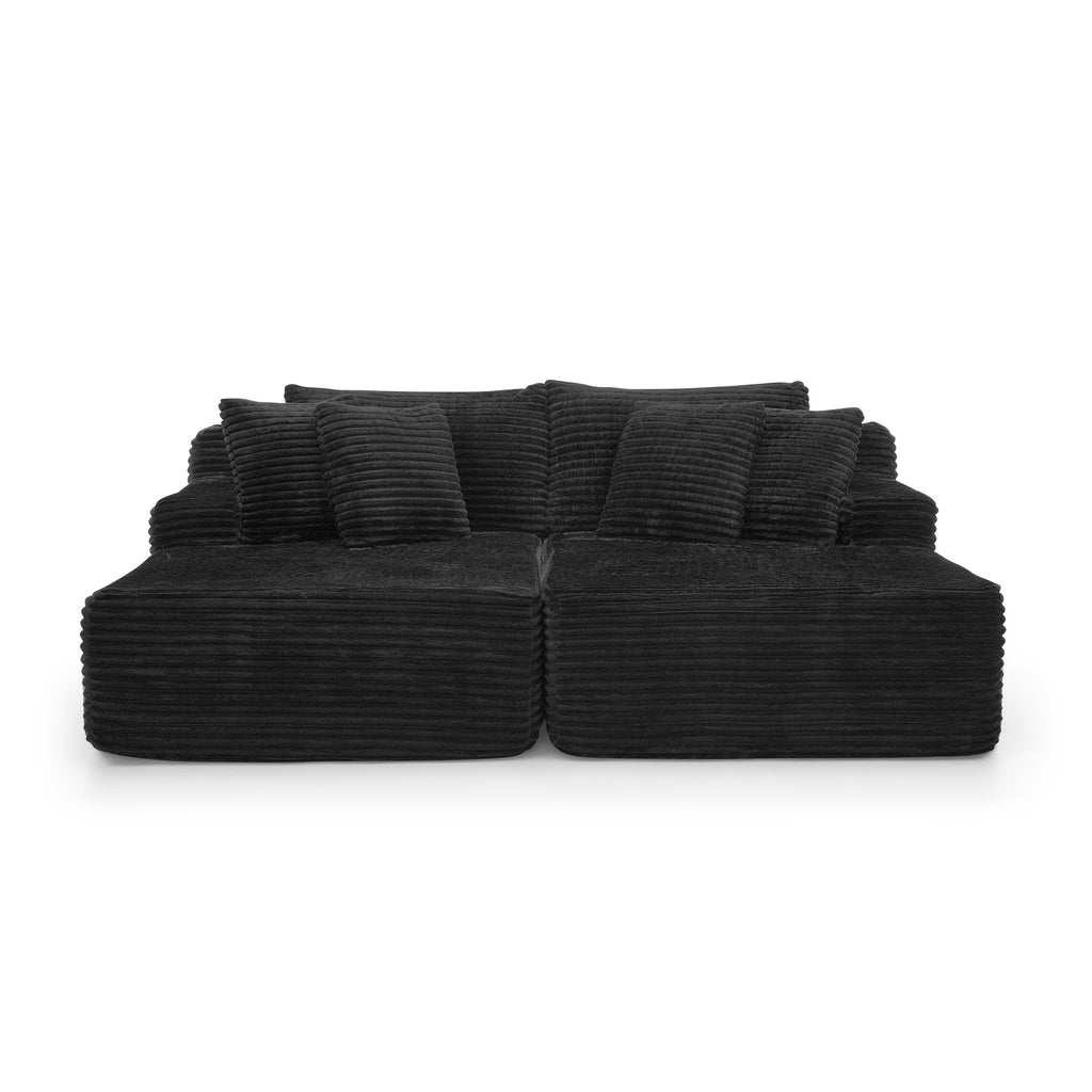 Two-seater lazy sofa lounge chair,Compressed sofa no assembly required, made of velvet fabric, fluffy modern  lounge chair, used for indoor living rooms and bedrooms-Black