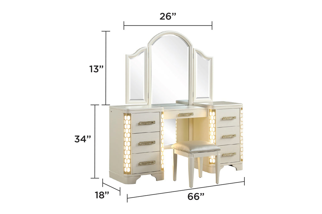 JASMINE Queen 5 Pc Unique LED Vanity Bedroom Set made with Wood in Beige (NJ INVENTORY)
