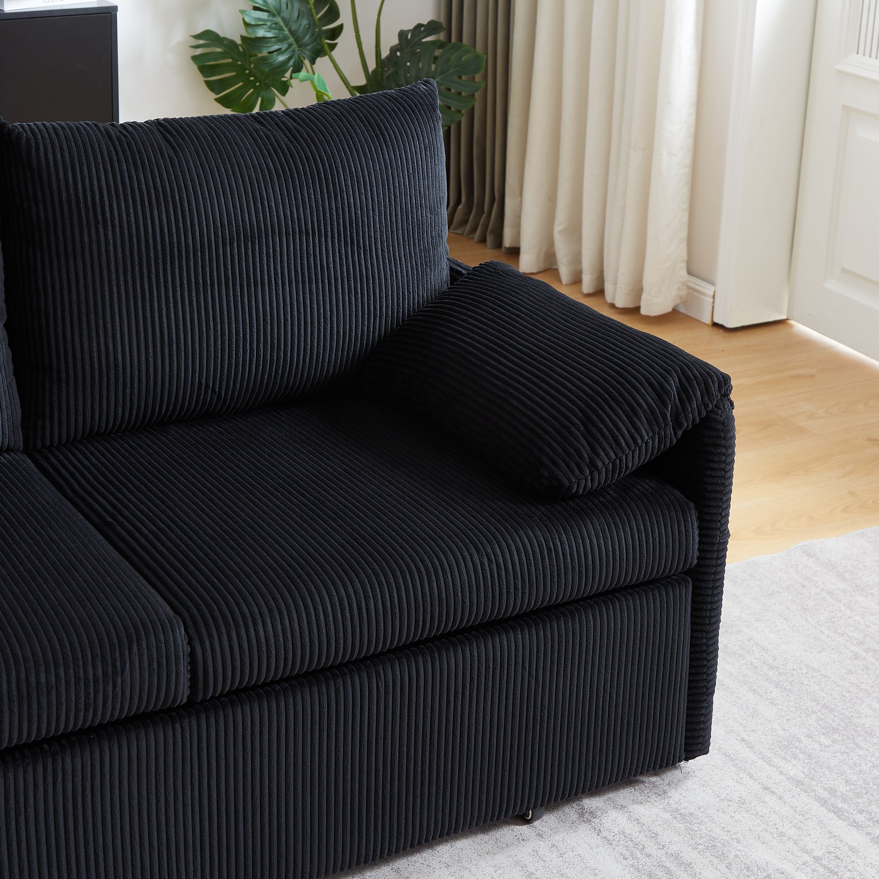 MH'' 64.5 Inch Sleeper Sofa Bed  3-in-1 Adjustable Sleeper with Pullout Bed   2 Pillows and Side Pockets  Soft Corduroy Convertible Sleeper Sofa Bed for Living Room Bedroom Apartment Office