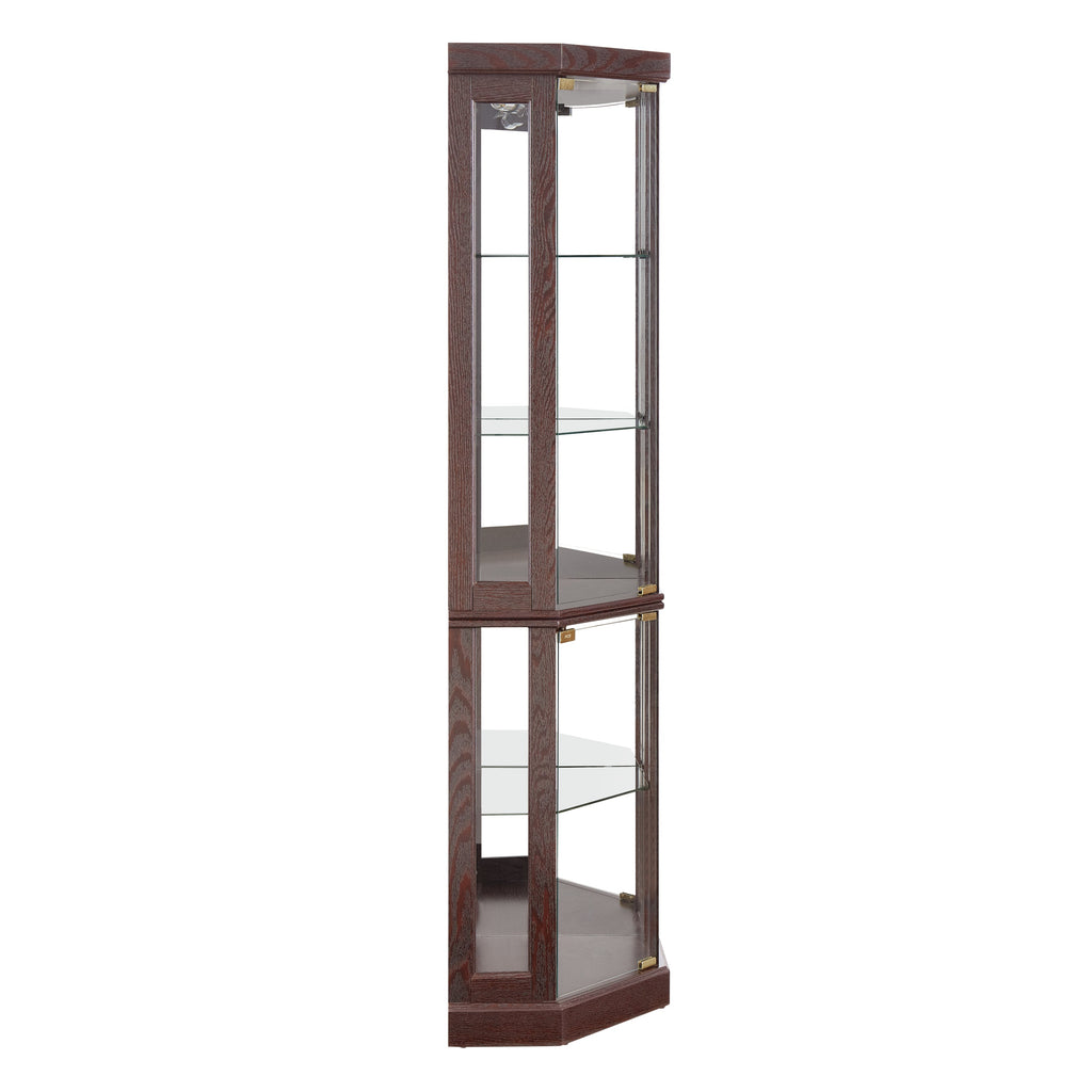 Lighted Corner Curio Cabinet - Display Case for Living Room, Antique Collectibles, Wine & Bar Glass Storage - Elegant Corner Design with Lights Included-Dark Cherry