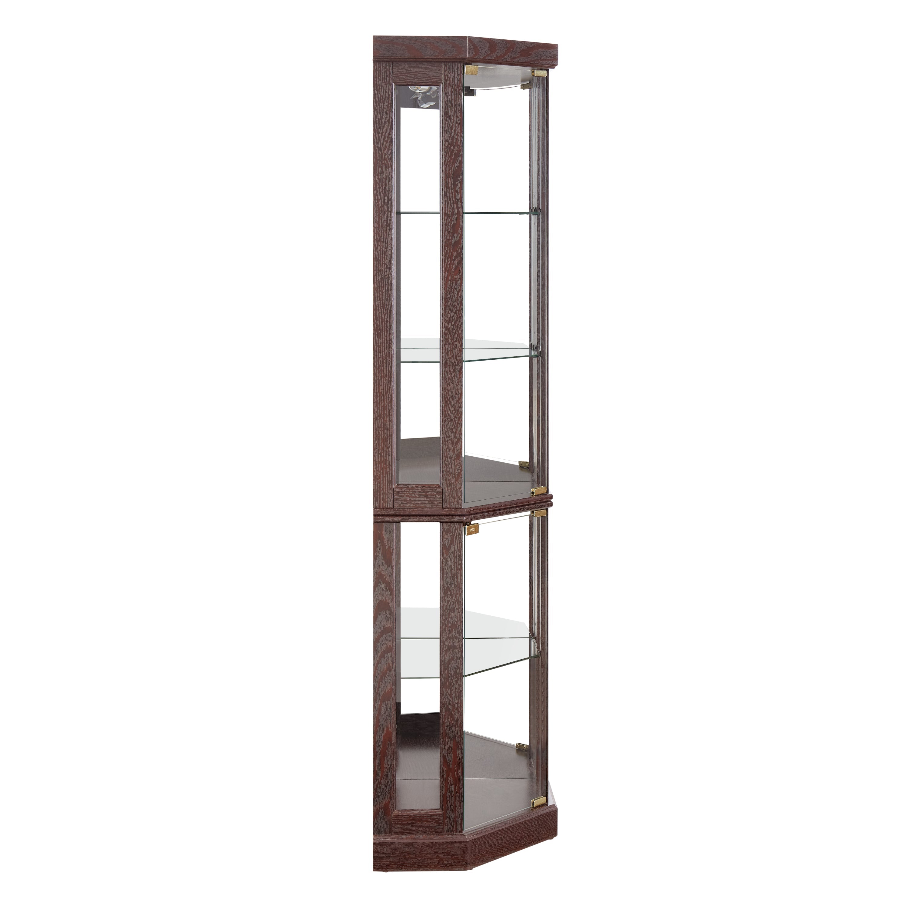 Lighted Corner Curio Cabinet - Display Case for Living Room, Antique Collectibles, Wine & Bar Glass Storage - Elegant Corner Design with Lights Included-Dark Cherry