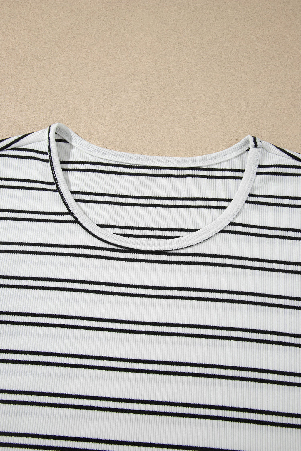 Stripe Ribbed Knit Round Neck Long Sleeve Top