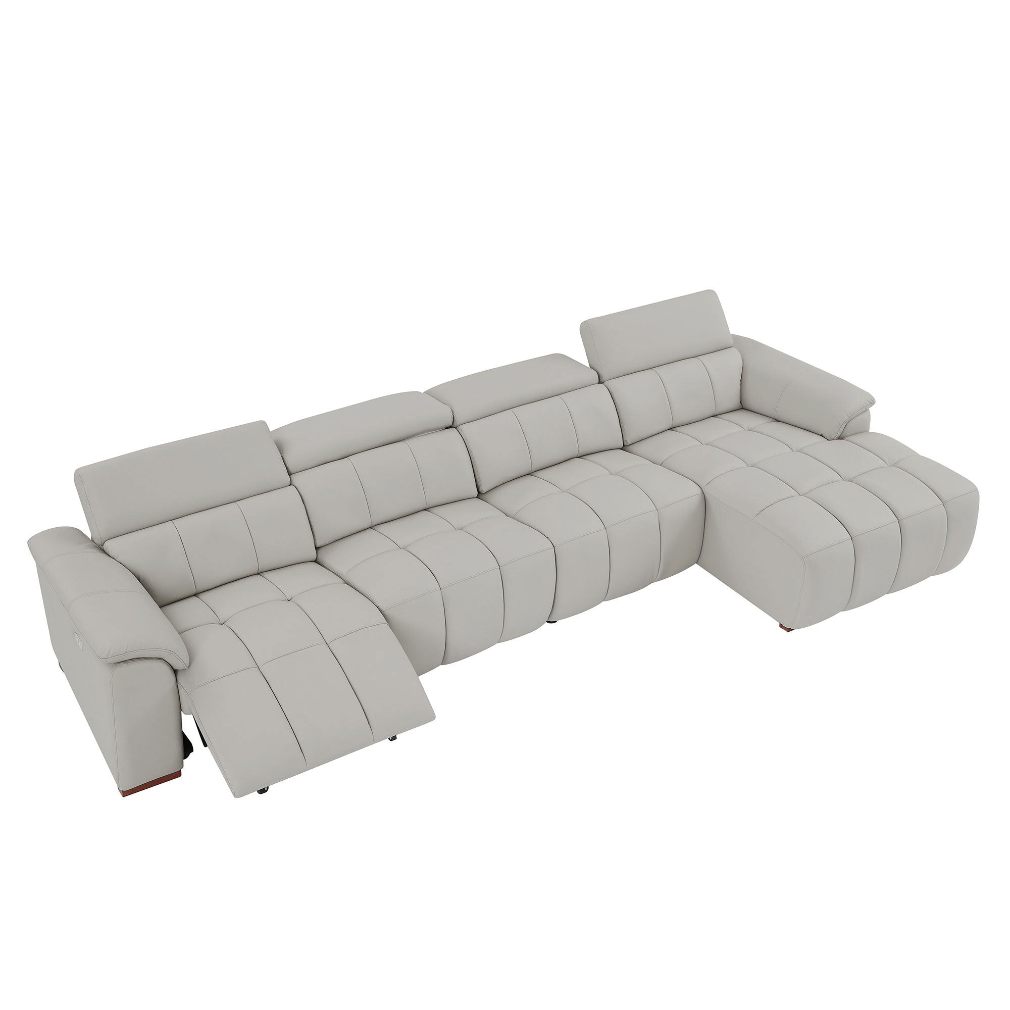 4 Seats Wall-Hugger Reclining Sofa Modern Electric Control Genuine Leather L Shaped Couch,Lounge Seat Theater Seating Furniture with USB Port, Sofa with Headrest & Footrest for Living Room,Apartment