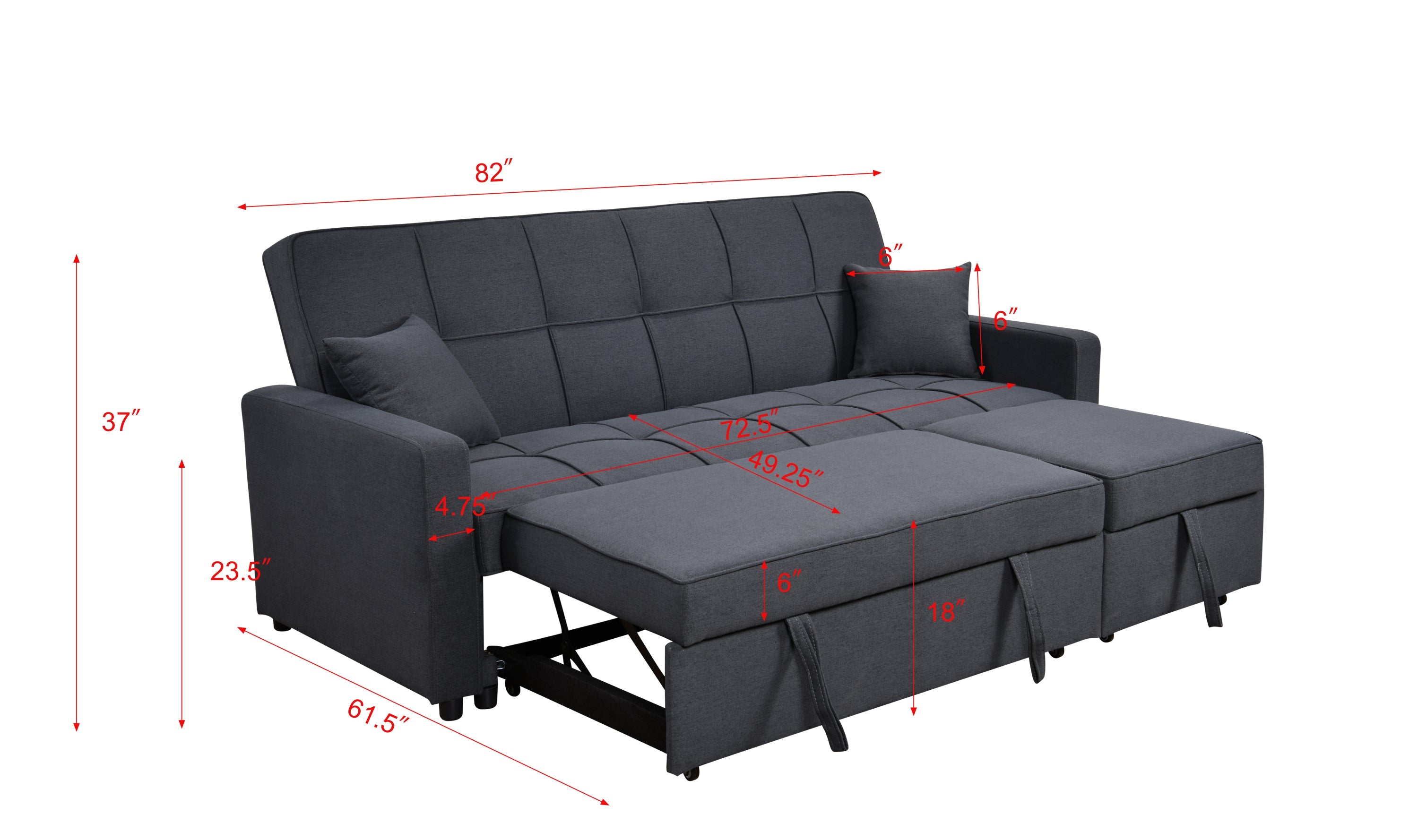 83' Oversized Upholstered Sofa Bed W/Pull Out Couch Bed & Adjustable Backrest,3 Seaters Sofa & Couch Convertible Sleep Sofabed for Home Apartment Living Room,Light Gray,Dark Blue