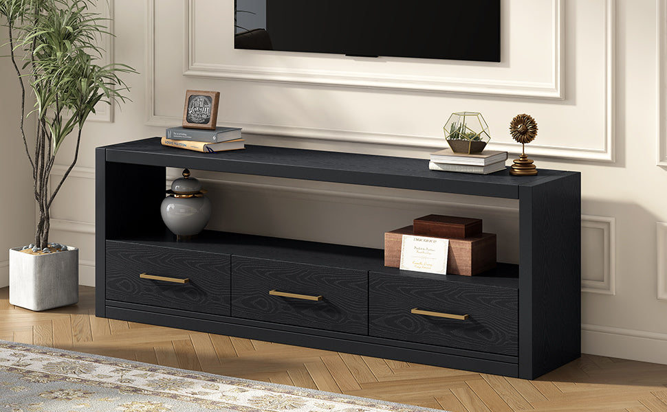 Mirod Stylish TV Stand with Ample Storage,Classic Design with Three Drawers and Spacious Surface,Minimalist Metal Handles,Versatile as TV Console or Side Cabinet