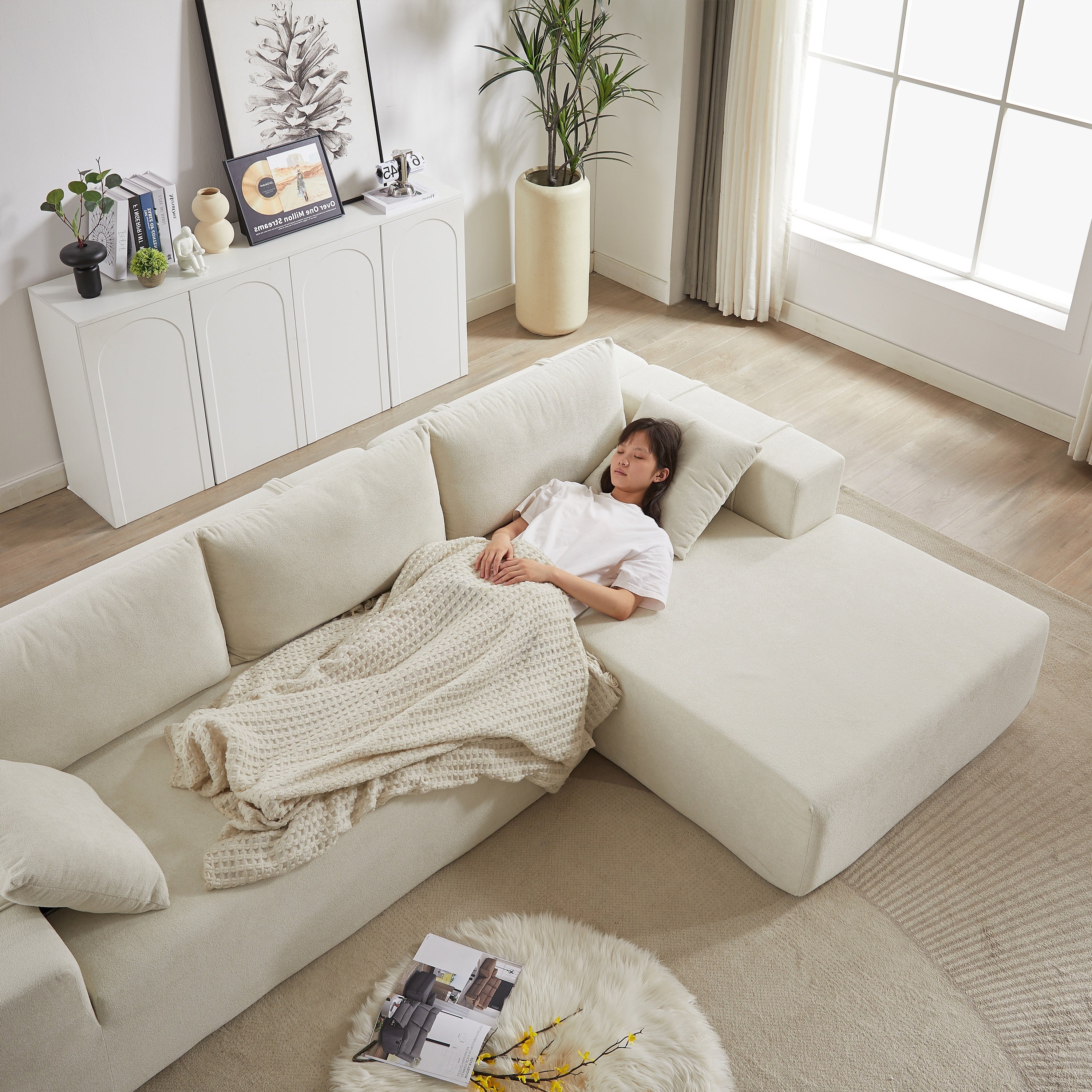 Modern Chenille Upholstered Sectional Sofa Couch Set,Modular 108' L Shaped Sectional Living Room Sofa Set With 6 Pillows,Free Combination Sofa Couch for Living Room,Bedroom