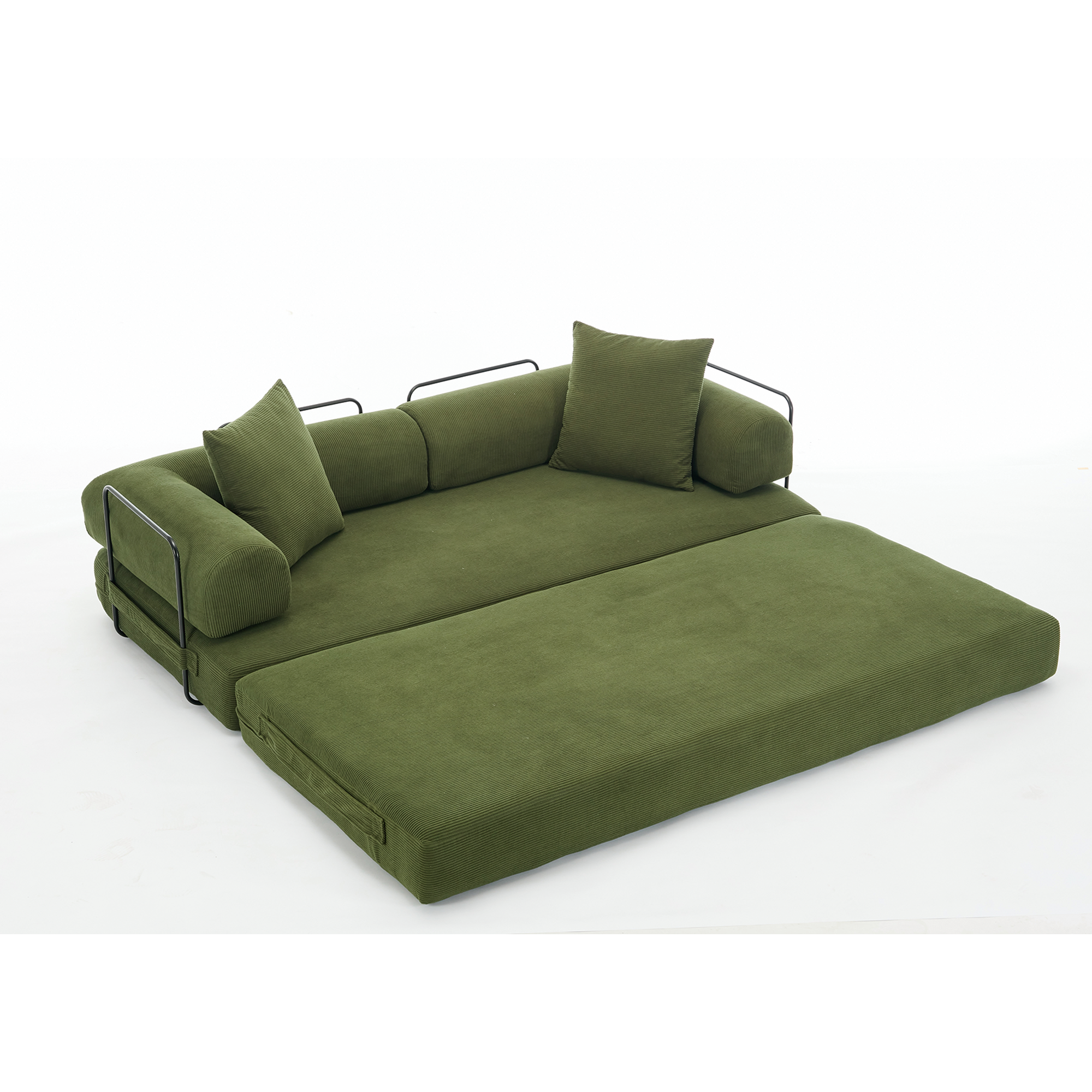 [NEW ARRIVED] [VIDEO PROVIDED] 78.5' Folding Convertible Out Sleeper Sofa Bed,4-in-1 DIY Combination Convertible  Sofa, 3 seat, Folding Sleeper Sofa, King Size , Bedroom,Apartment,Corduroy,Green