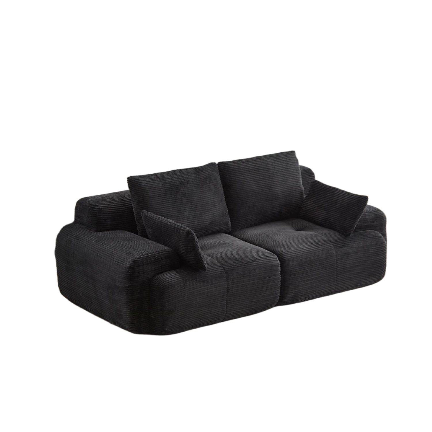 Modern Memory Foam Compressed Sofa,2 Seater Large Sectional Couches for Living Room,Pet-Friendly Cloud Modular Sectional Sofa,Corduroy Fabric,Extra Deep Loveseat,No Assembly required, Black