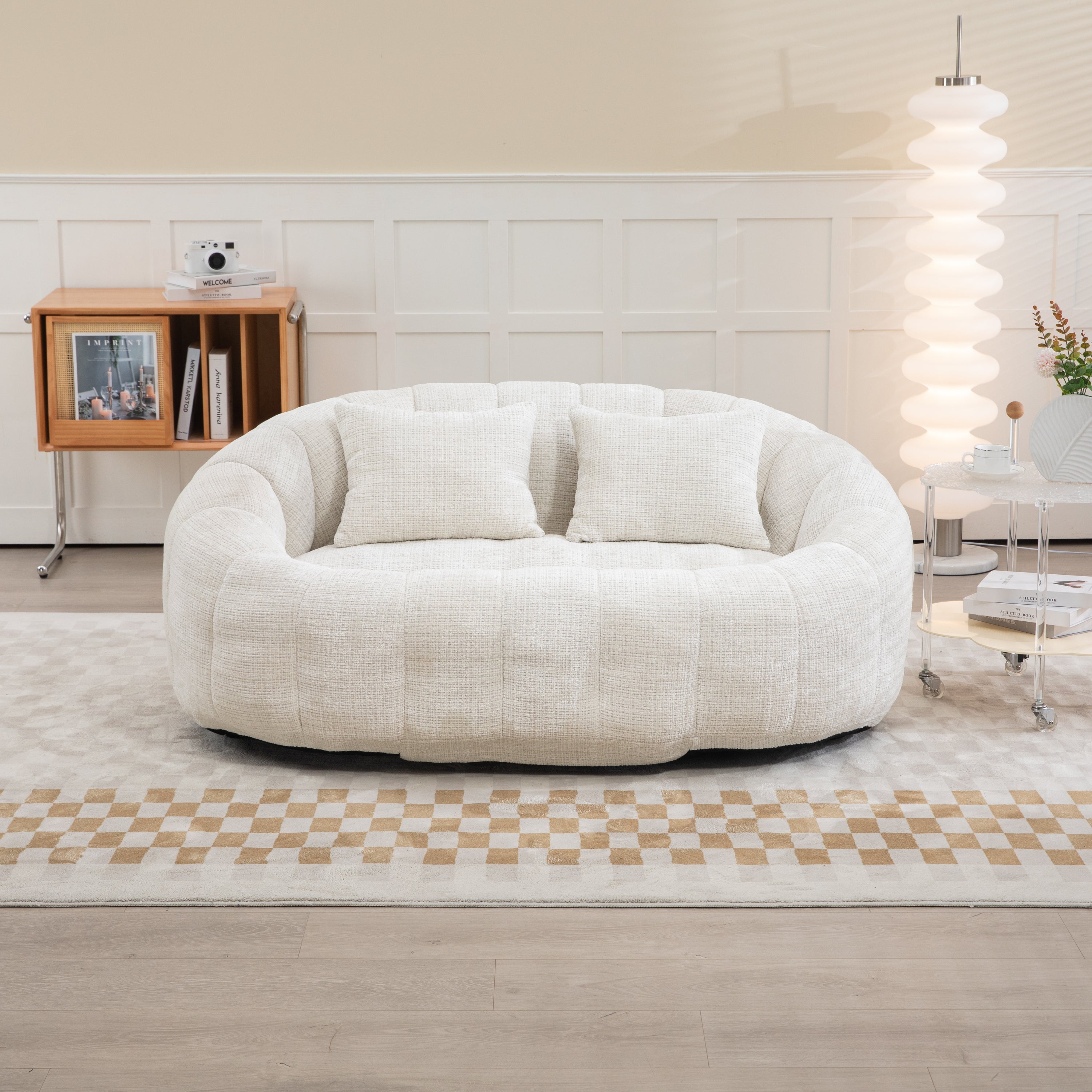 Bean Bag sofa Lazy Sofa Durable Comfort Lounger High Back Bean Bag Chair Couch for Adults and Kids, Indoor & Outdoor, Accent Floor Soft Lounge Chair  (Beige chenille)