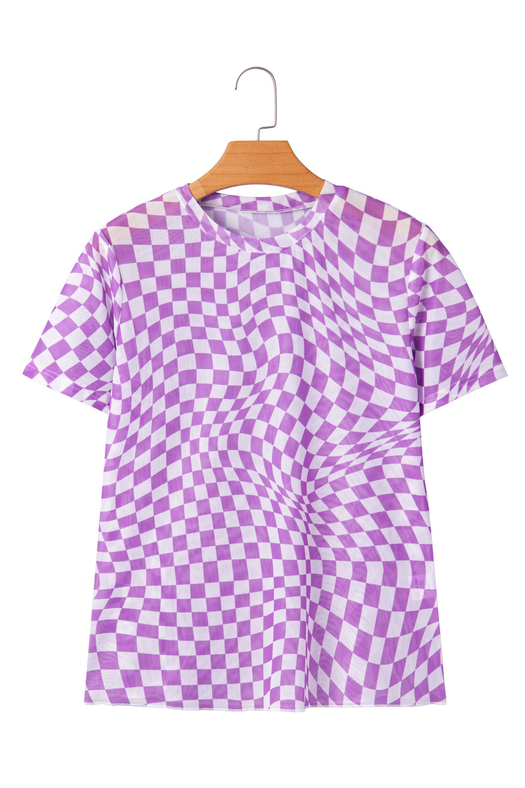 Checker Mesh Mock Neck Short Sleeve T-Shirt