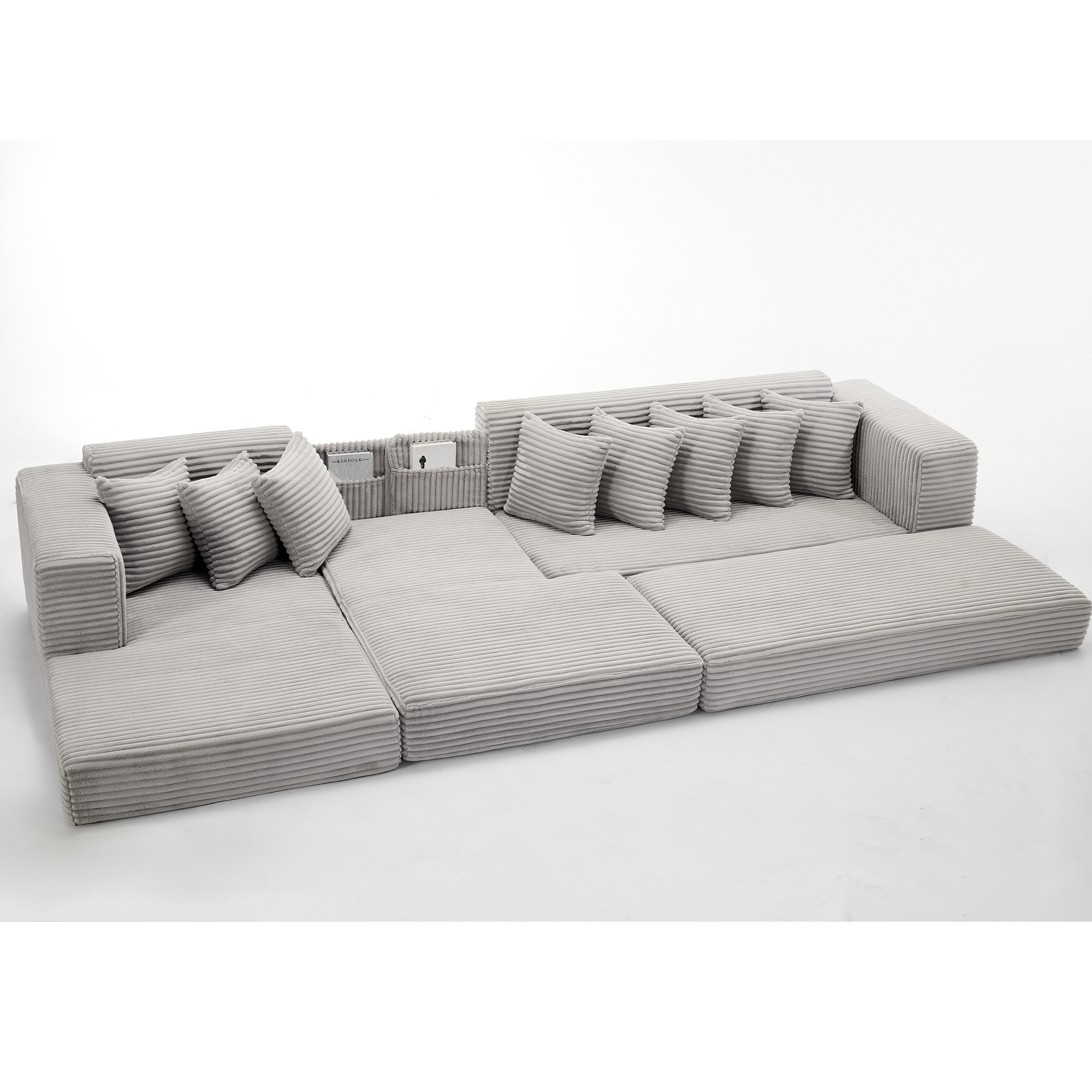 [NEW ARRIVED] [VIDEO PROVIDED]   Oversize Cloud Couch, L-Shape Sofa, Convertible Floor Sleeper Sofa Bed,  No Assembly ,Eight pillows,3-in-1,Side Pocket,(Left Facing Sofa),3 Seat,Corduroy,Light Gray
