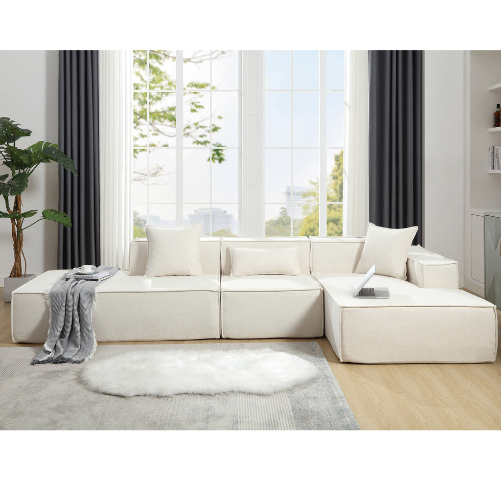 [VIDEO PROVIDED] Modular combination living room sofa set, modern minimalist sofa, free installation sofa, L-shaped, Italian minimalist tofu block sofa, Right-Hand Facing,Terrycloth fabric ,Beige