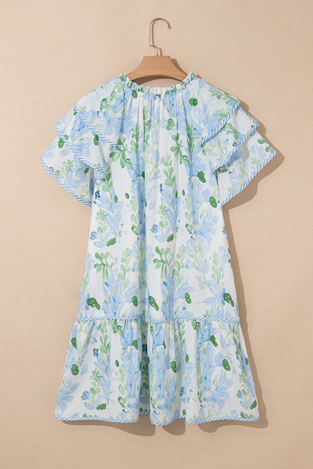 Floral V-Neck Layered Short Sleeve Mini Dress