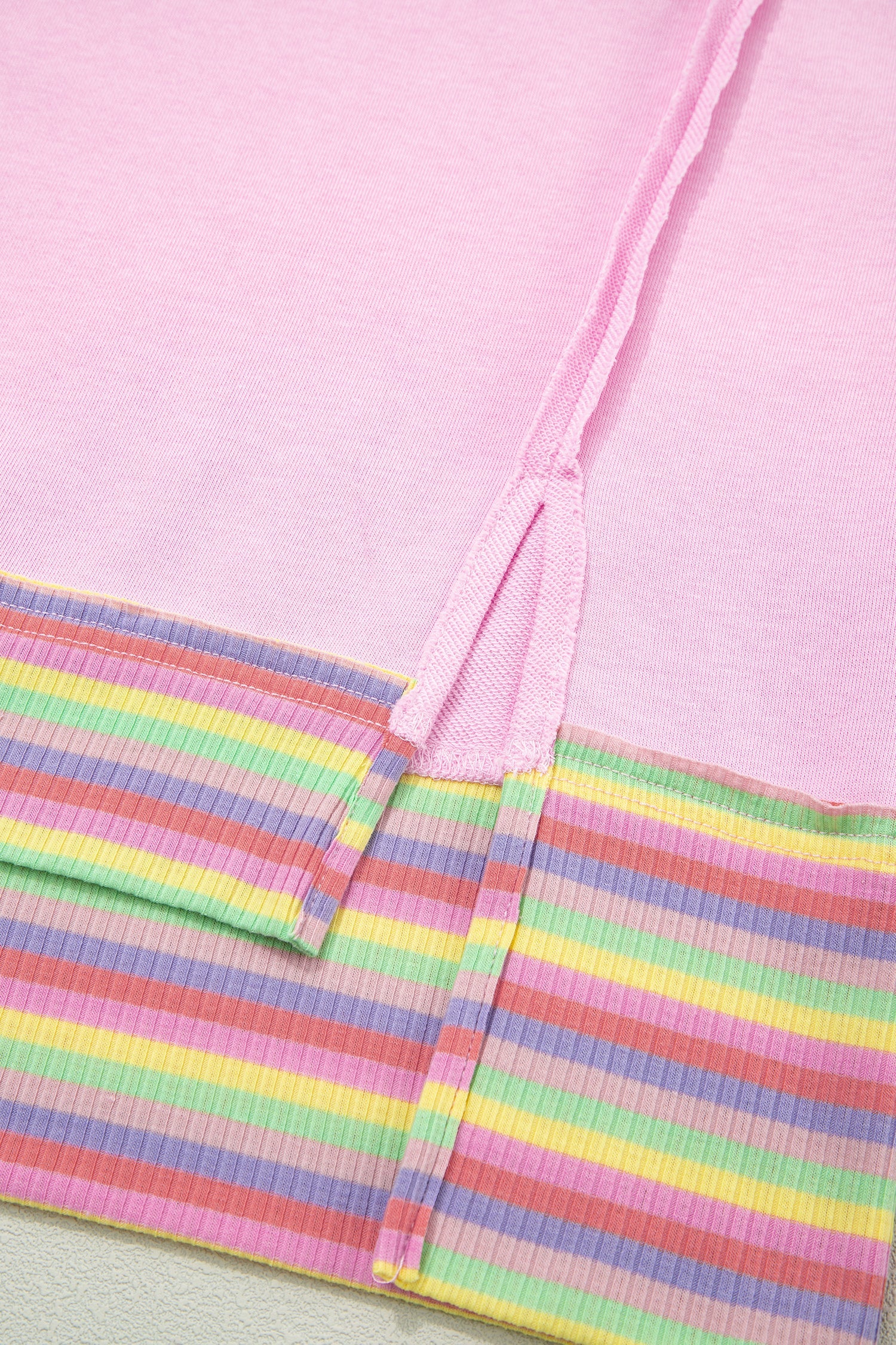 Rainbow Stripe Ribbed Patchwork Oversize Polo Tee
