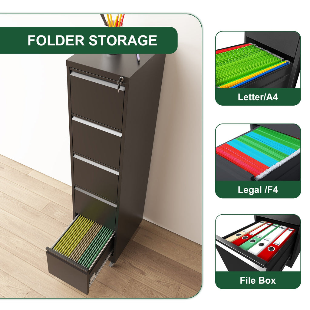 Heavy Duty Black Metal 5 Drawer Vertical File Cabinet with Lock and Wheels for Home Office