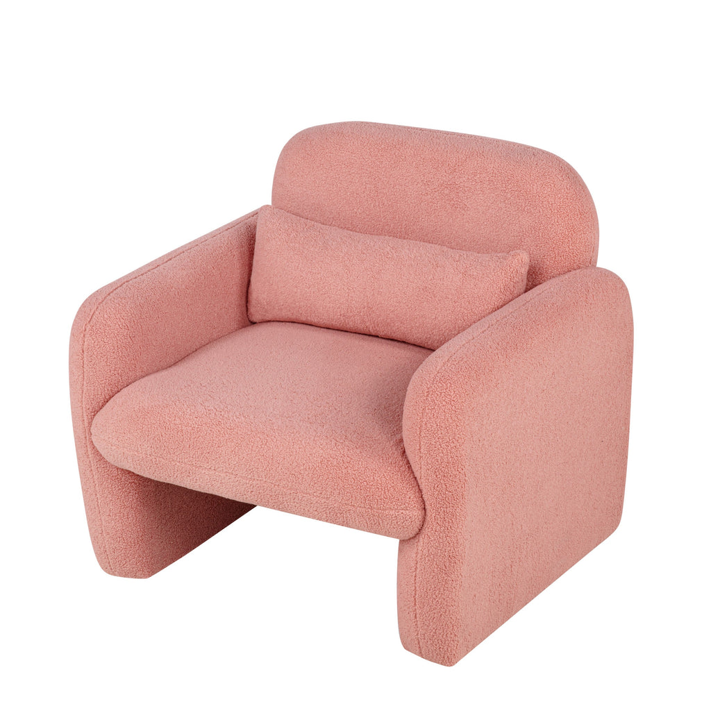 Stylish and Minimalist Teddy Fleece Single Sofa Chair with Arms and Pillow, Armchair, Accent Chair for Living Room, Bedroom, Study,Pink