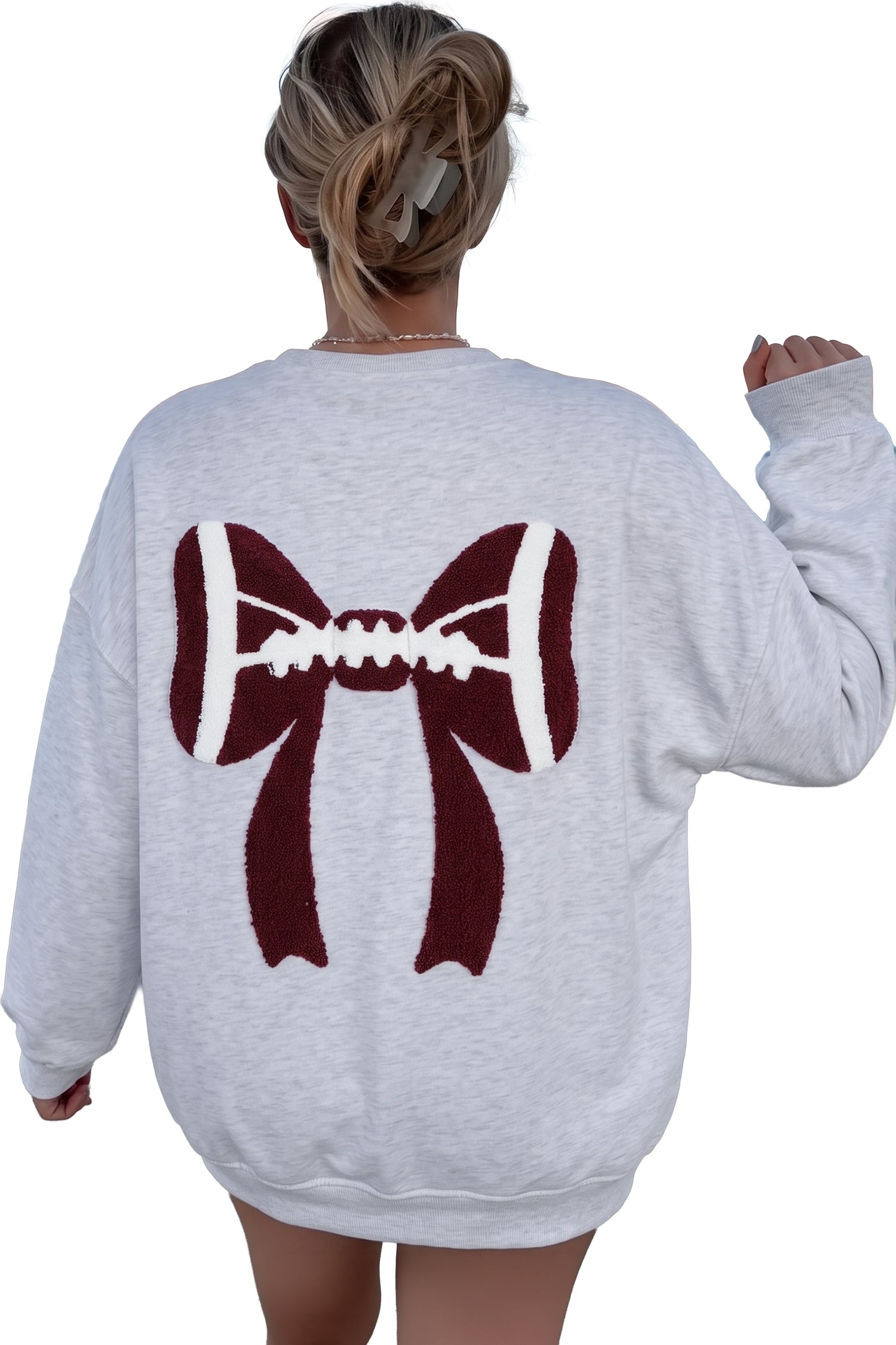Game Day Rugby Bow Chenille Embroidered Oversized Sweatshirt
