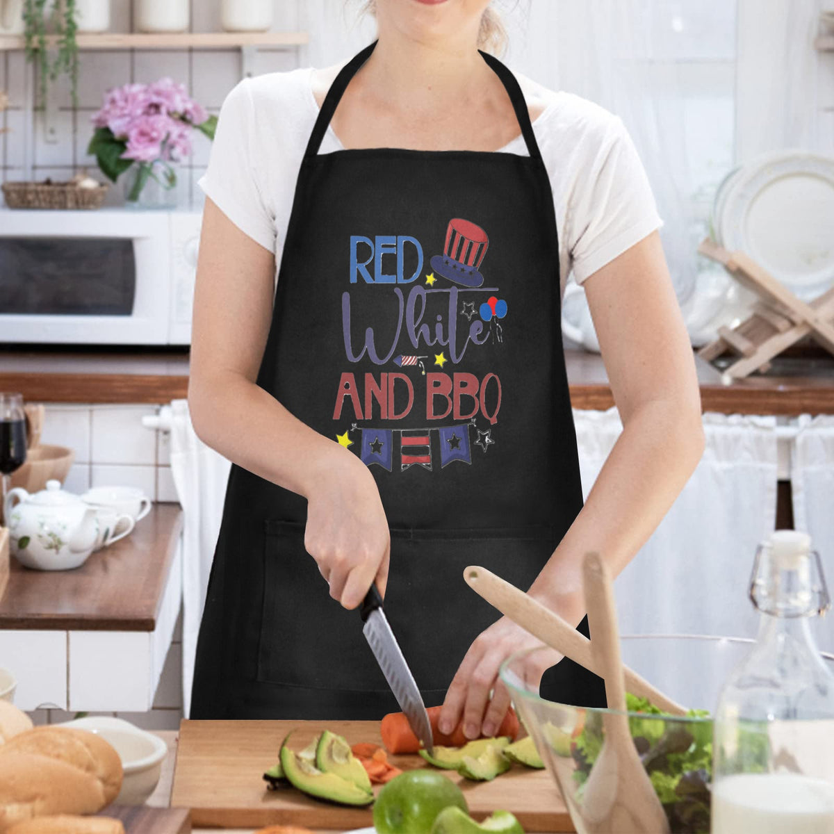 Red White And Bbq Custom Apron for Women（Made in Queens）