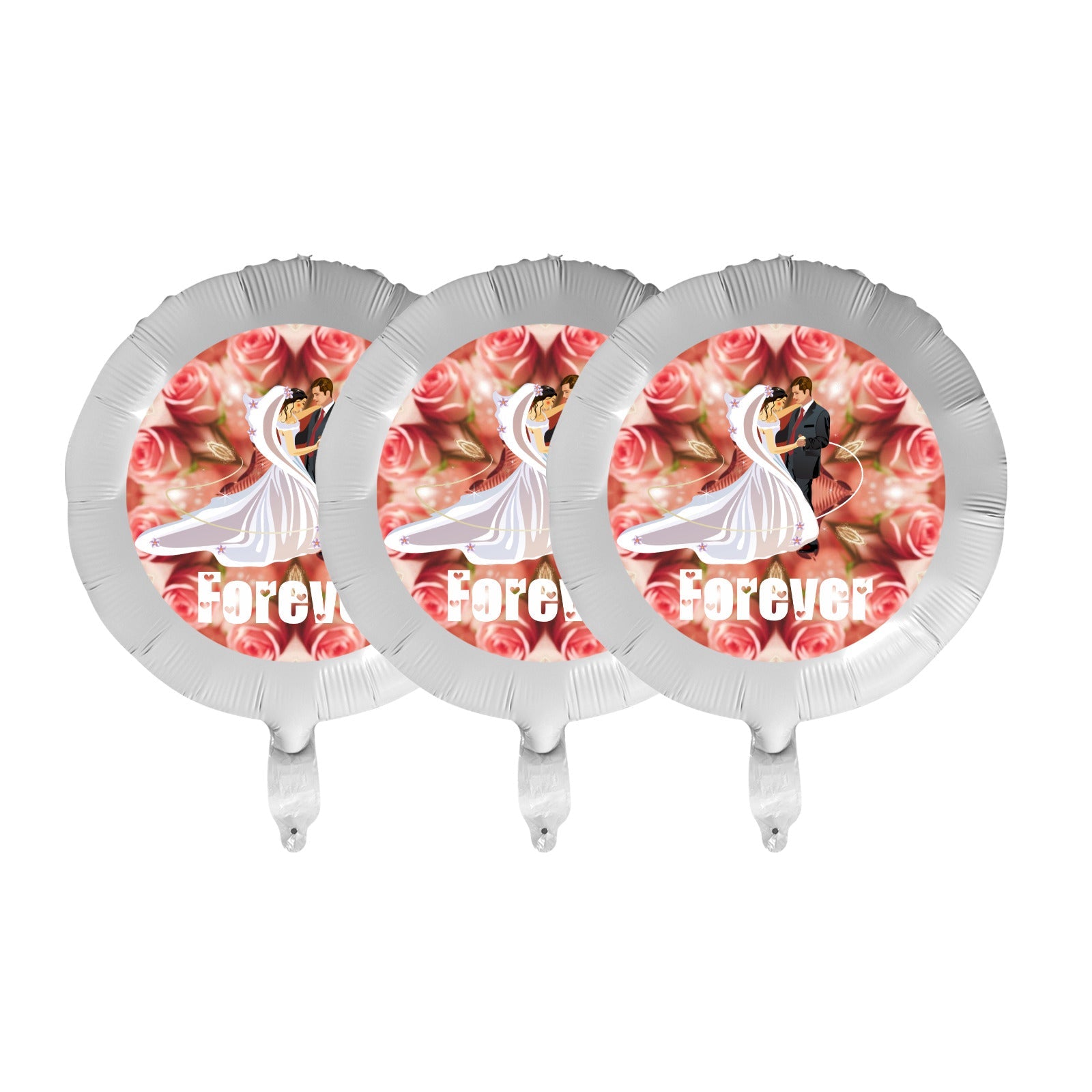 Bride and Groom with Roses 18-inch Custom Aluminum Foil Balloons - Pack of 3 (Made in USA)