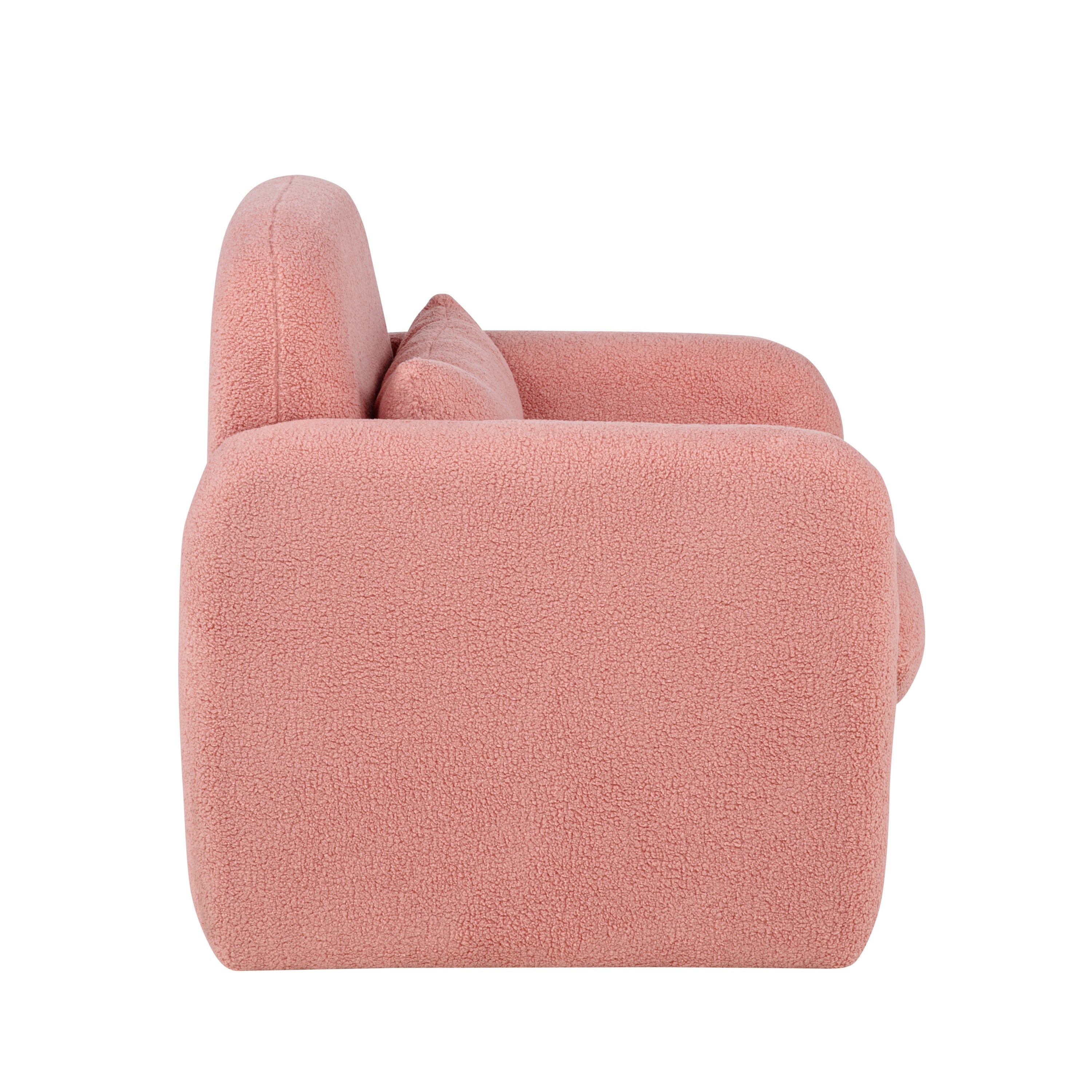 Stylish and Minimalist Teddy Fleece Single Sofa Chair with Arms and Pillow, Armchair, Accent Chair for Living Room, Bedroom, Study,Pink