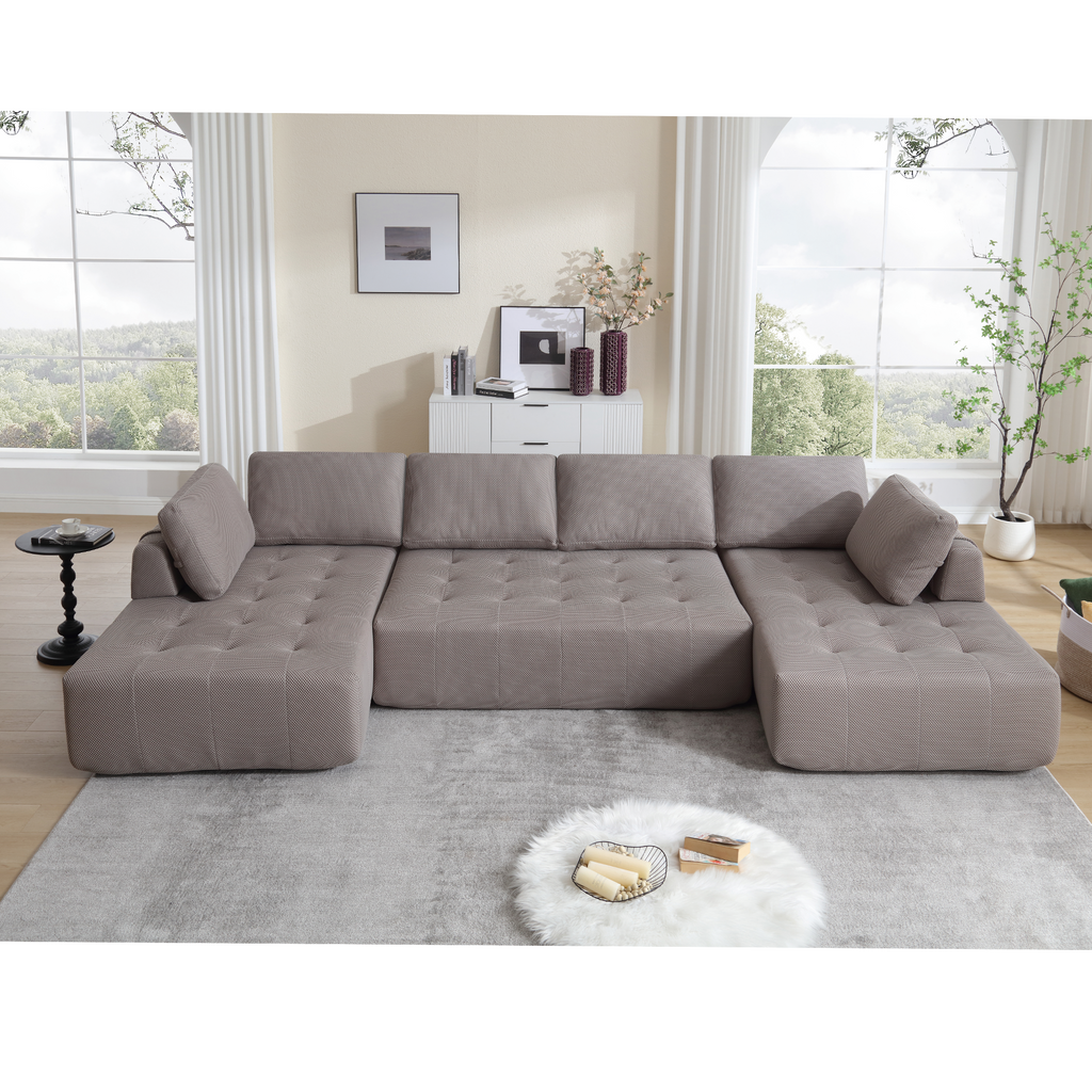 [NEW ARRIVED] [VIDEO PROVIDED]138.5 'Modular Combination Sofa, U-shaped Sofa, Living Room, Apartment, Upholstered ,6-seat Sofa, Free Combination Sofa (Mesh Fabric), Breathable Fabric, Gray