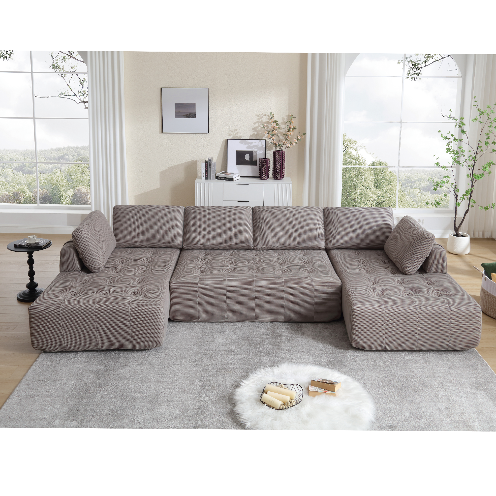 [NEW ARRIVED] [VIDEO PROVIDED]138.5 'Modular Combination Sofa, U-shaped Sofa, Living Room, Apartment, Upholstered ,6-seat Sofa, Free Combination Sofa (Mesh Fabric), Breathable Fabric, Gray