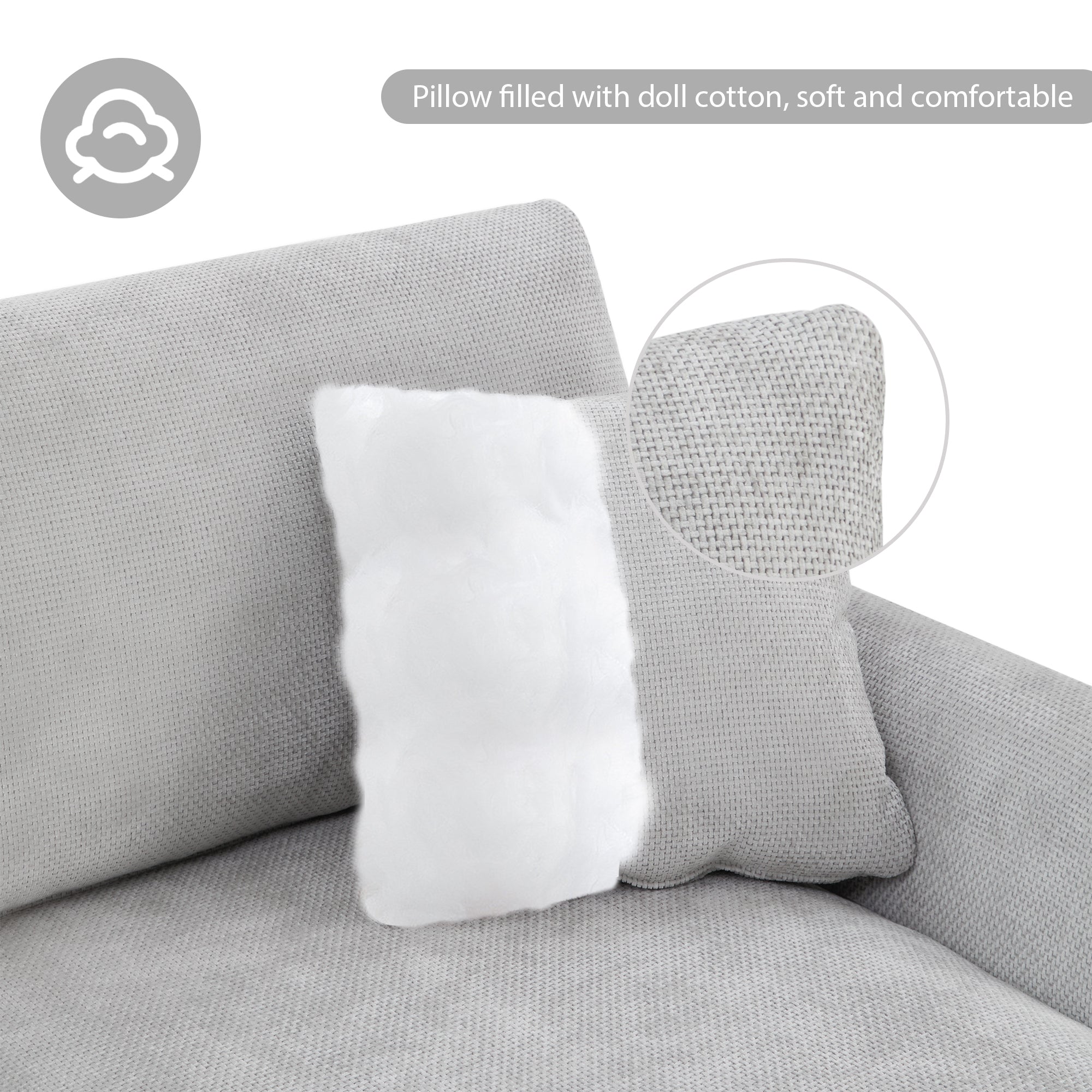 Modern Oversized L-shaped Sectional Sofa with Chaise and Free Pillows, Chenille Fabric, 119*55 Inches, Light Gray