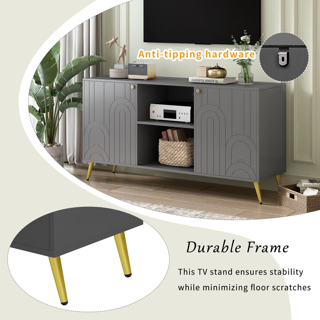 U-Can Modern TV Stand for TVs up to 55 Inches, Entertainment Center Media Console,Adjustable Shelf, Metal Legs, Handles and Anti-tip Device for Living room