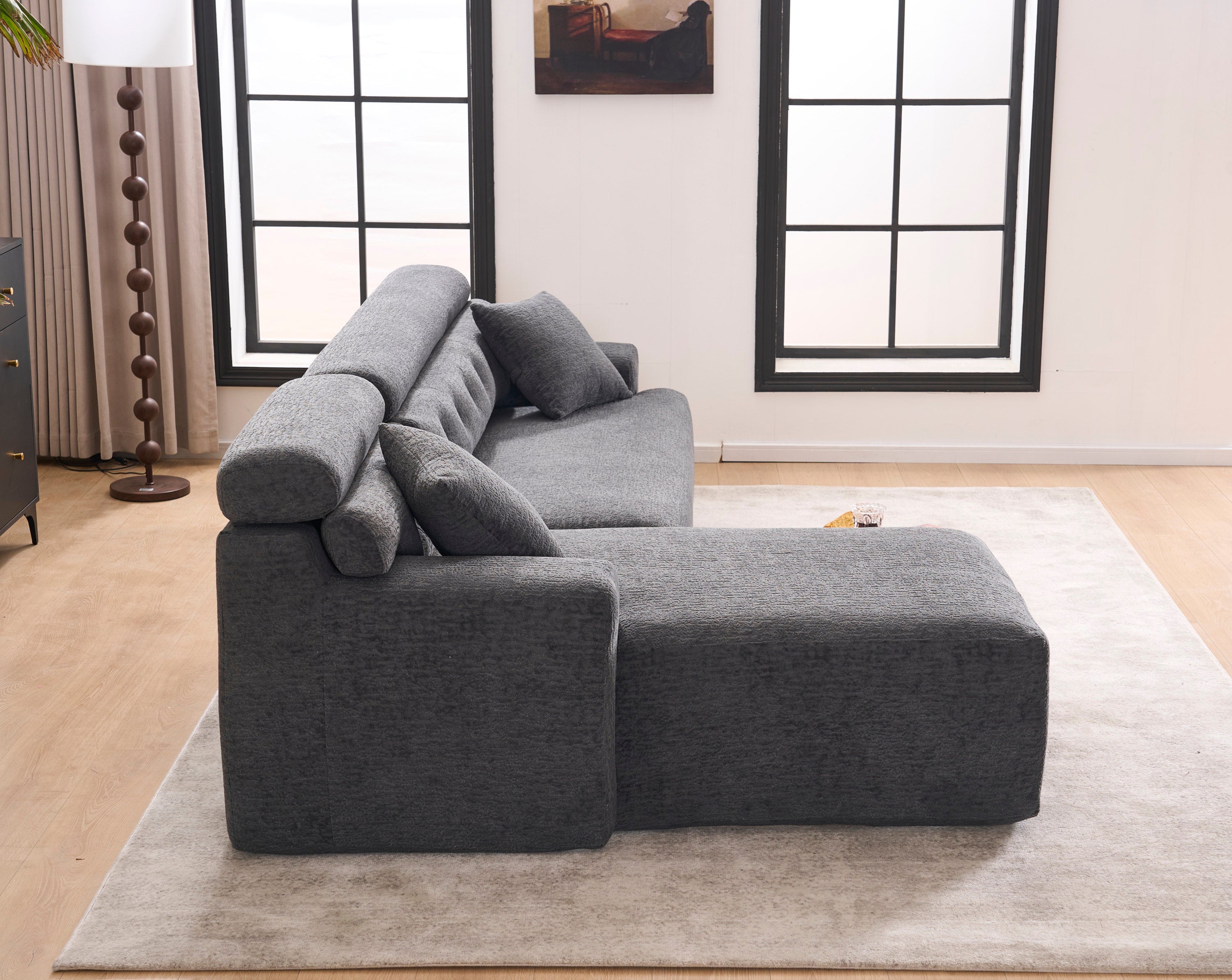 105'' Cloud Sectional Couch with L-Shape Chaise,Modern Modular Sofa with Deep Seat, Boneless Sofa for Living Room Bedroom,No Assembly Required,Grey.