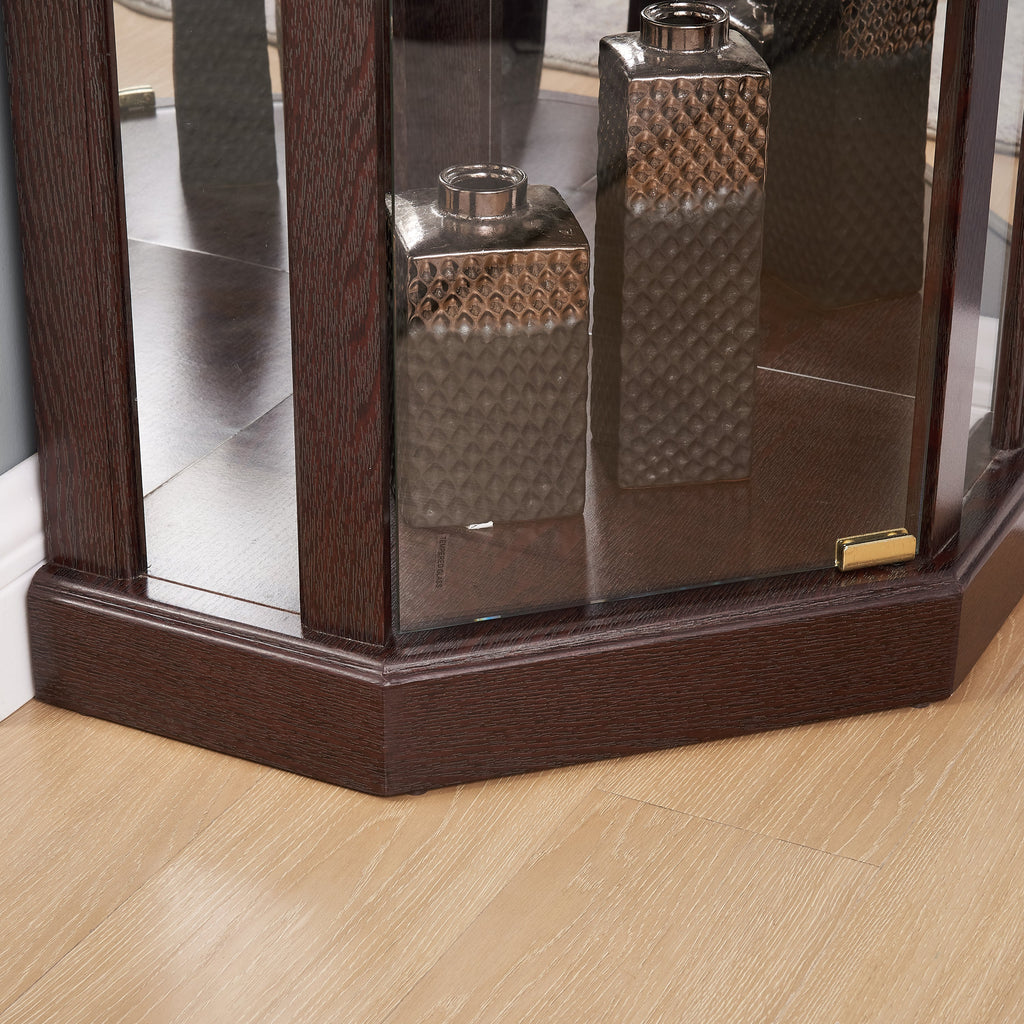 Lighted Corner Curio Cabinet - Elegant Glass Display Case for Living Room & Bar Storage - Perfect for Antique Collections & Wine - Includes Built-in Lighting - Dark Cherry