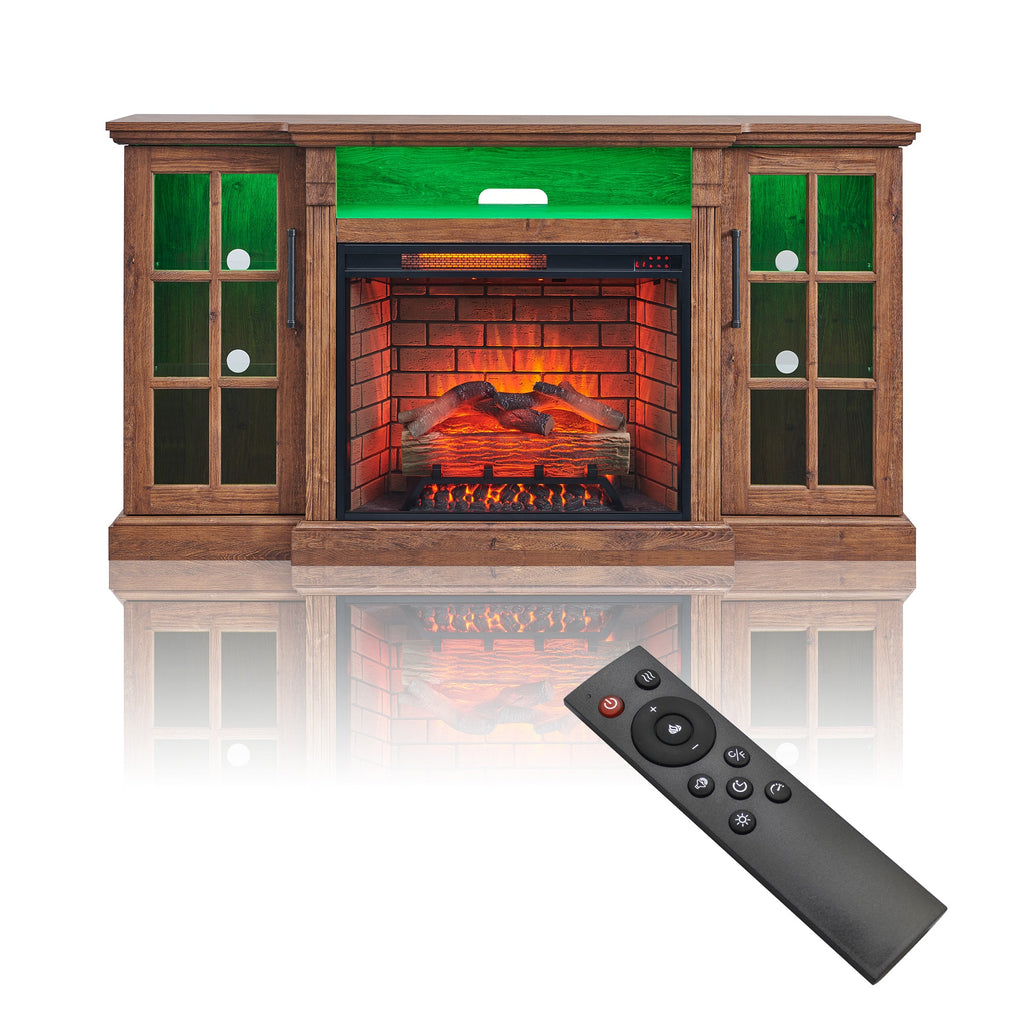 65' Fireplace TV Stand for TVs up to 75',with 28' Electric Fireplace and LED Light