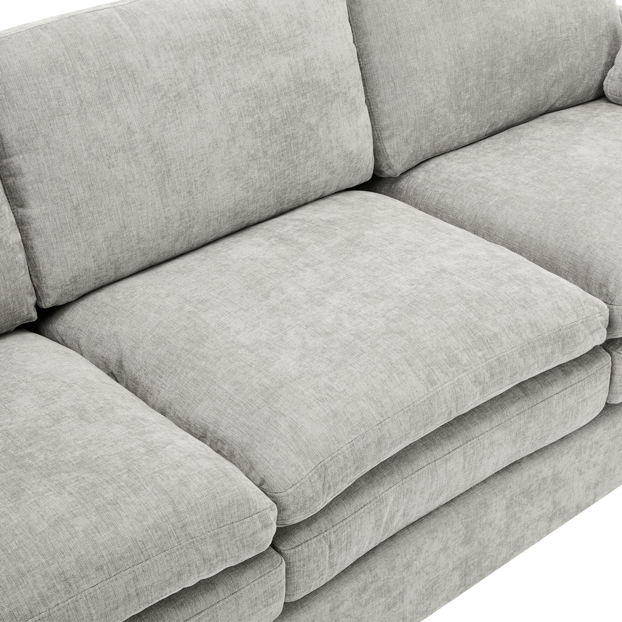 Cozy Upholstered Sofa Set with Double Cushion Design, Light Grey Chenille Fabric, Modern Living Room Couch