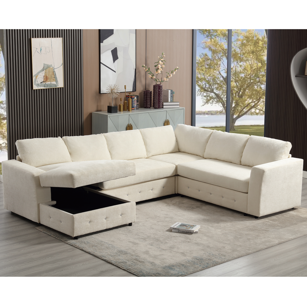 [NEW ARRIVED] [VIDEO PROVIDED]110.75' Sectional Sofa,Oversized modular sofa,Chaise Storage, Modern U Shaped  Couch , Upholstered Sofas,Chenille,Crystal button , Living Room, Apartment,  Beige