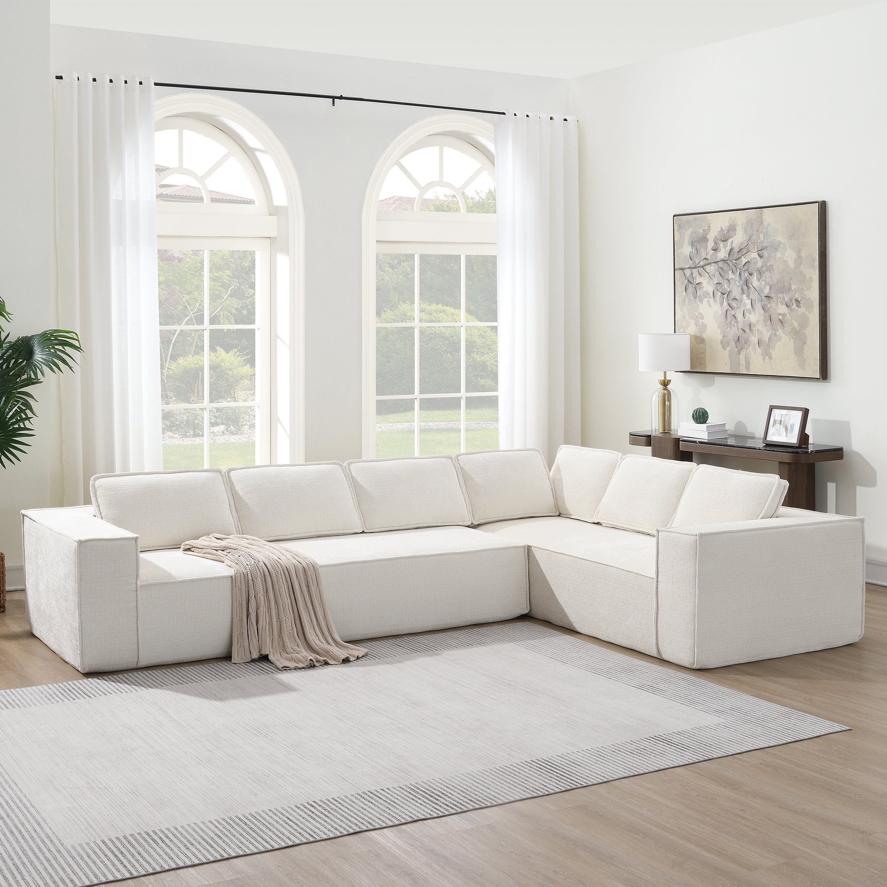 [VIDEO+New]129.5' Minimalist Style Modular Sectional Sofa,6 Seat Wrinkle-resistant Chenille Couch Set,2 PC Free Combination,Modern L-Shaped Cloud Sofa Set for Living Room,No Assembly Require,3 Colors